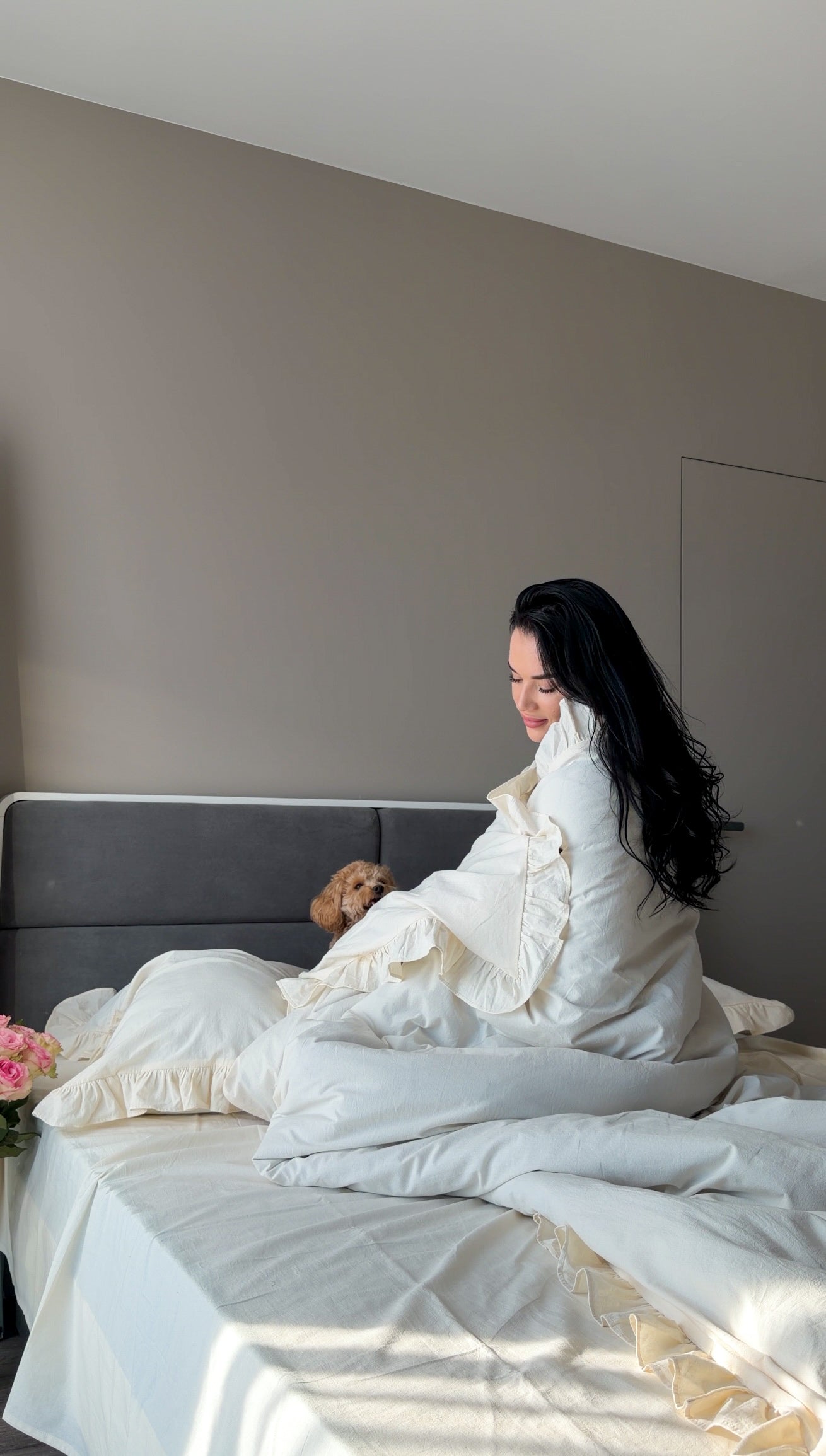 Ivory Washed Cotton Ruffle Bedding Set | Handmade | Made to Order