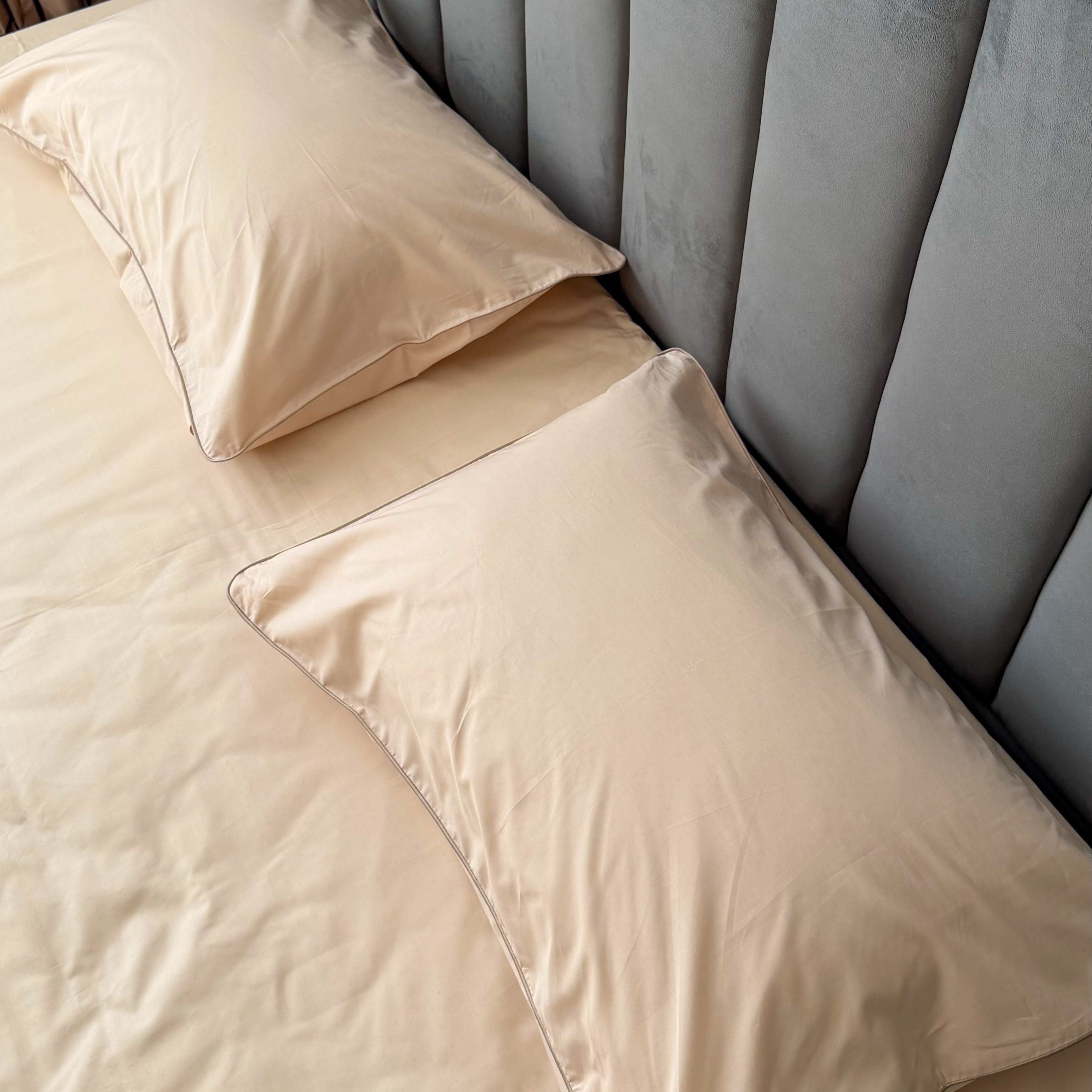 Beige Percale Bedding Set with Piping