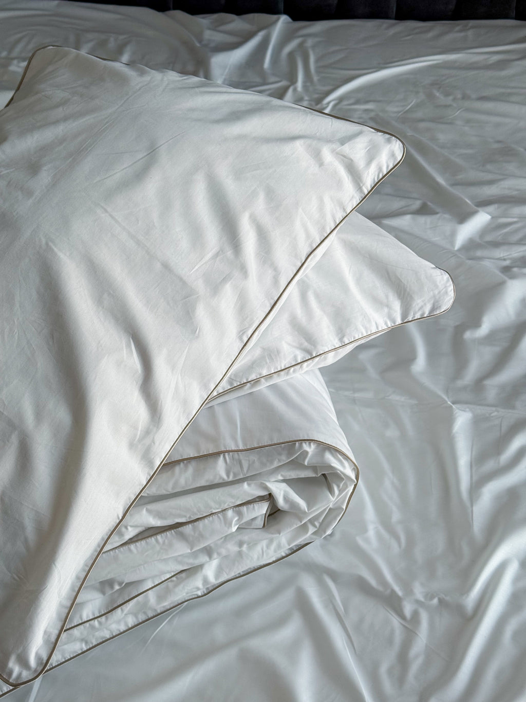 Premium Milk Percale Bedding Set with Piping