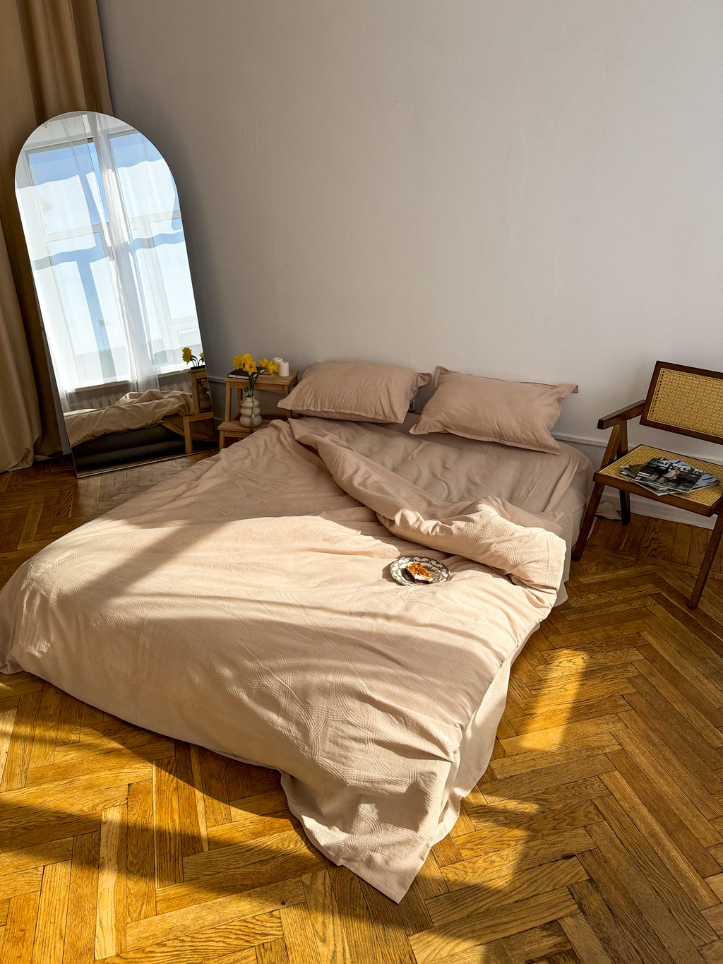 Beige Washed Cotton Jacquard Bedding Set