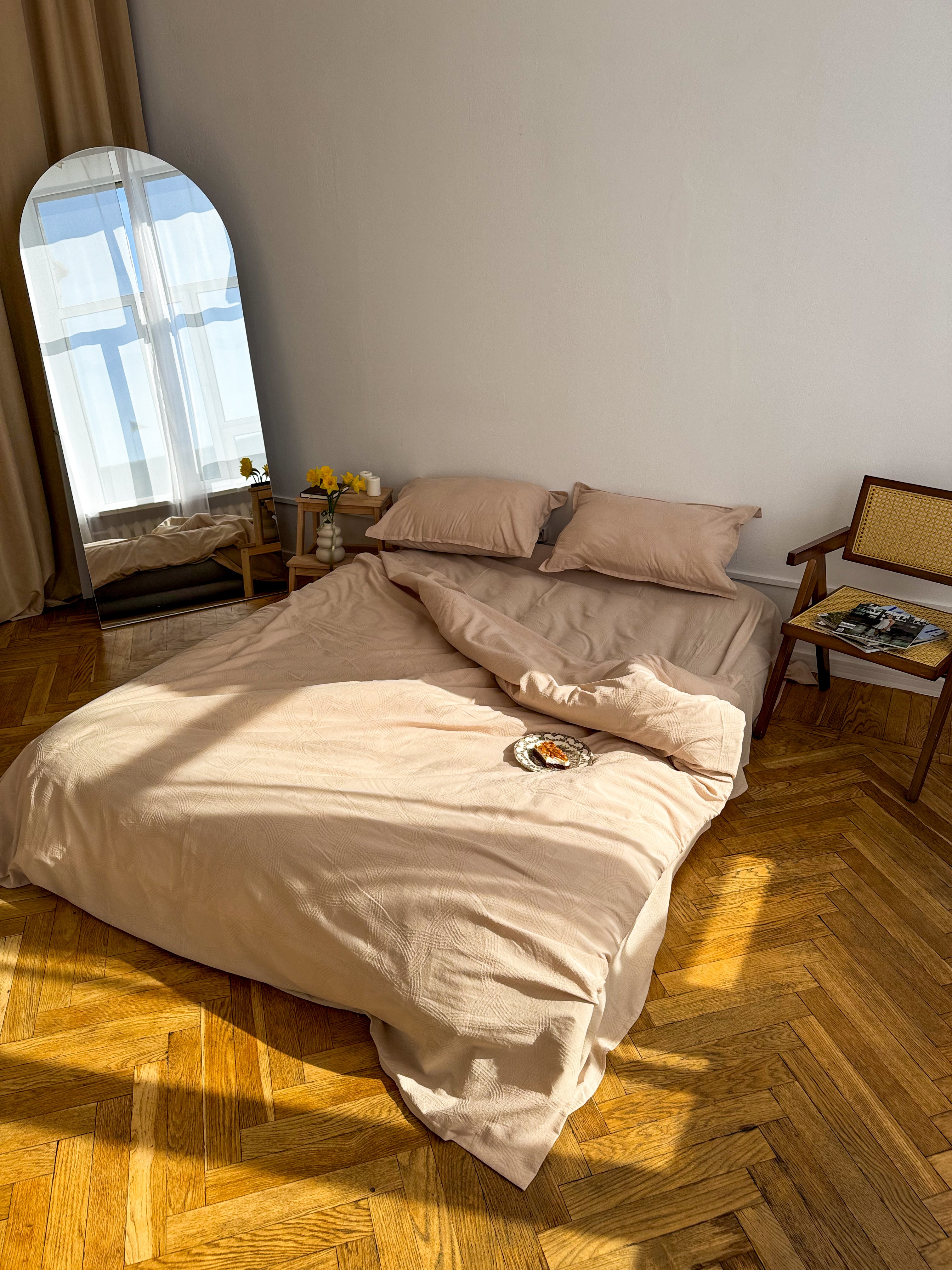 Beige Washed Cotton Jacquard Bedding Set