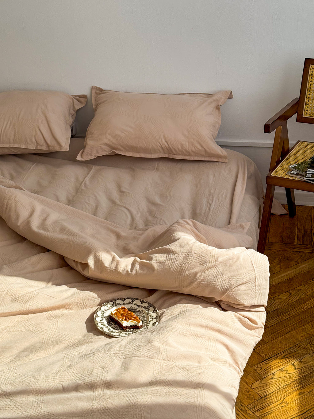 Beige Washed Cotton Jacquard Bedding Set