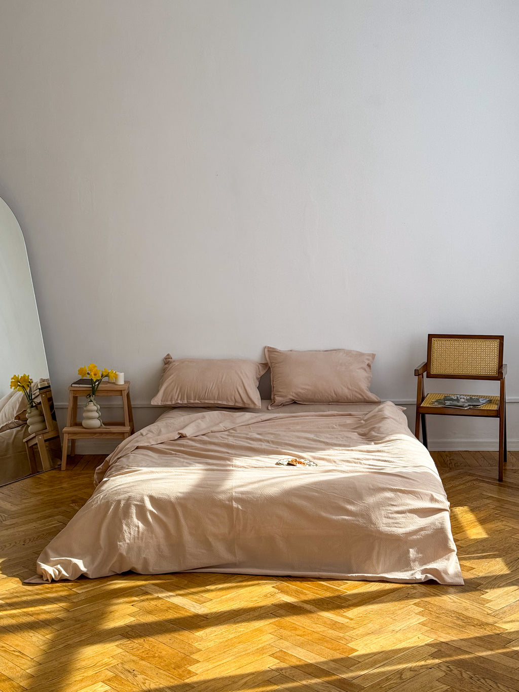 Beige Washed Cotton Jacquard Bedding Set