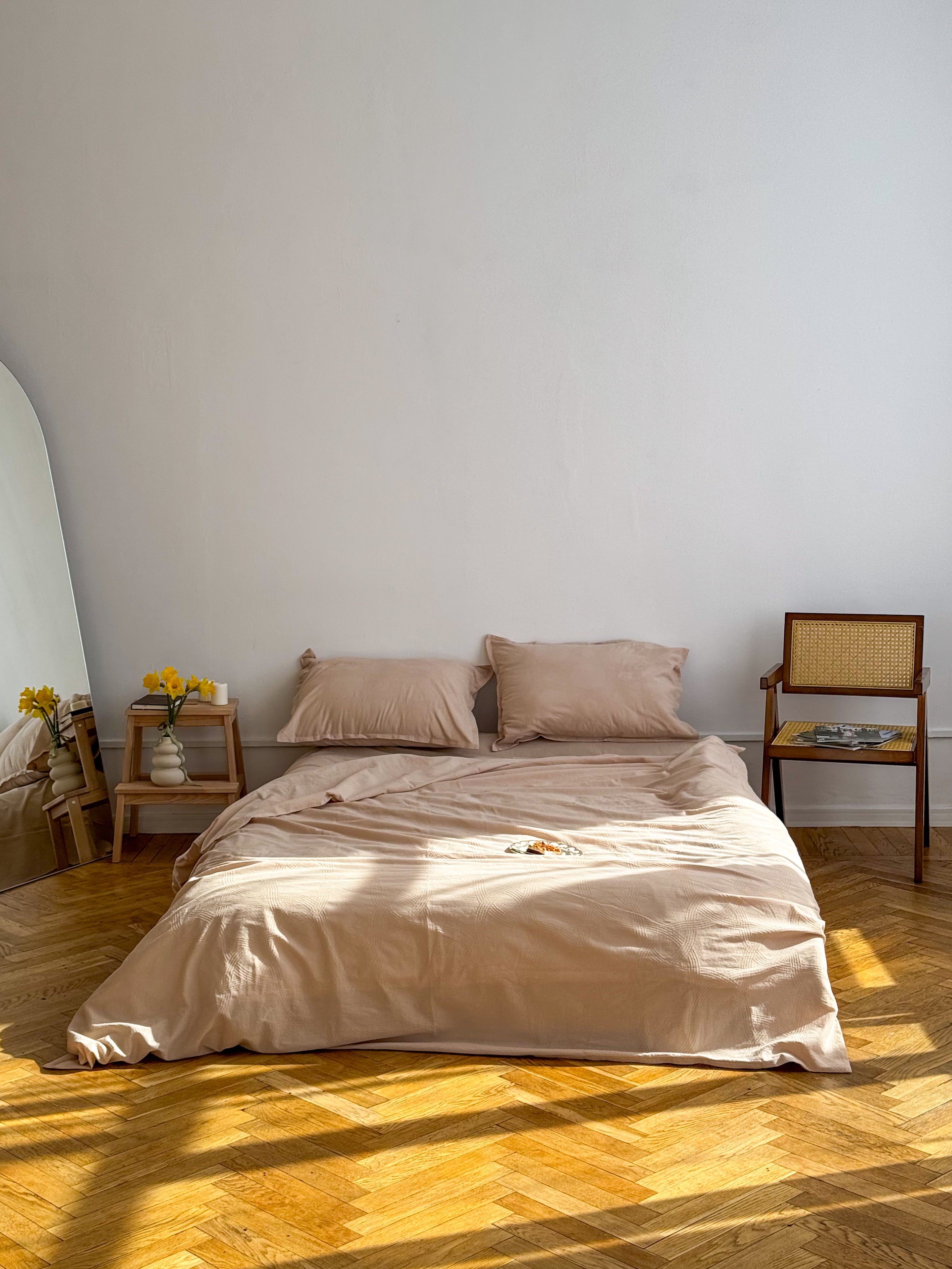 Beige Washed Cotton Jacquard Bedding Set