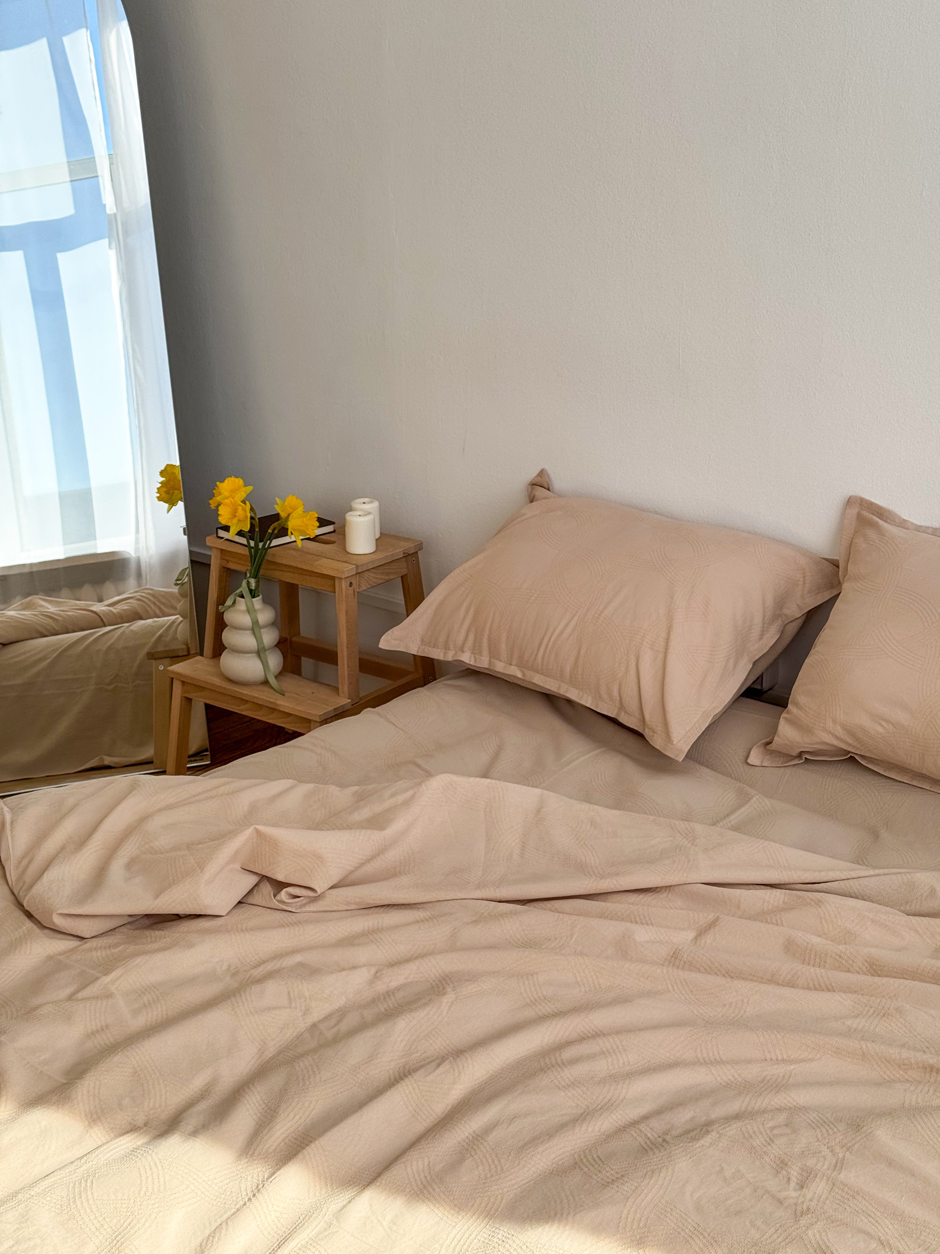 Beige Washed Cotton Jacquard Bedding Set