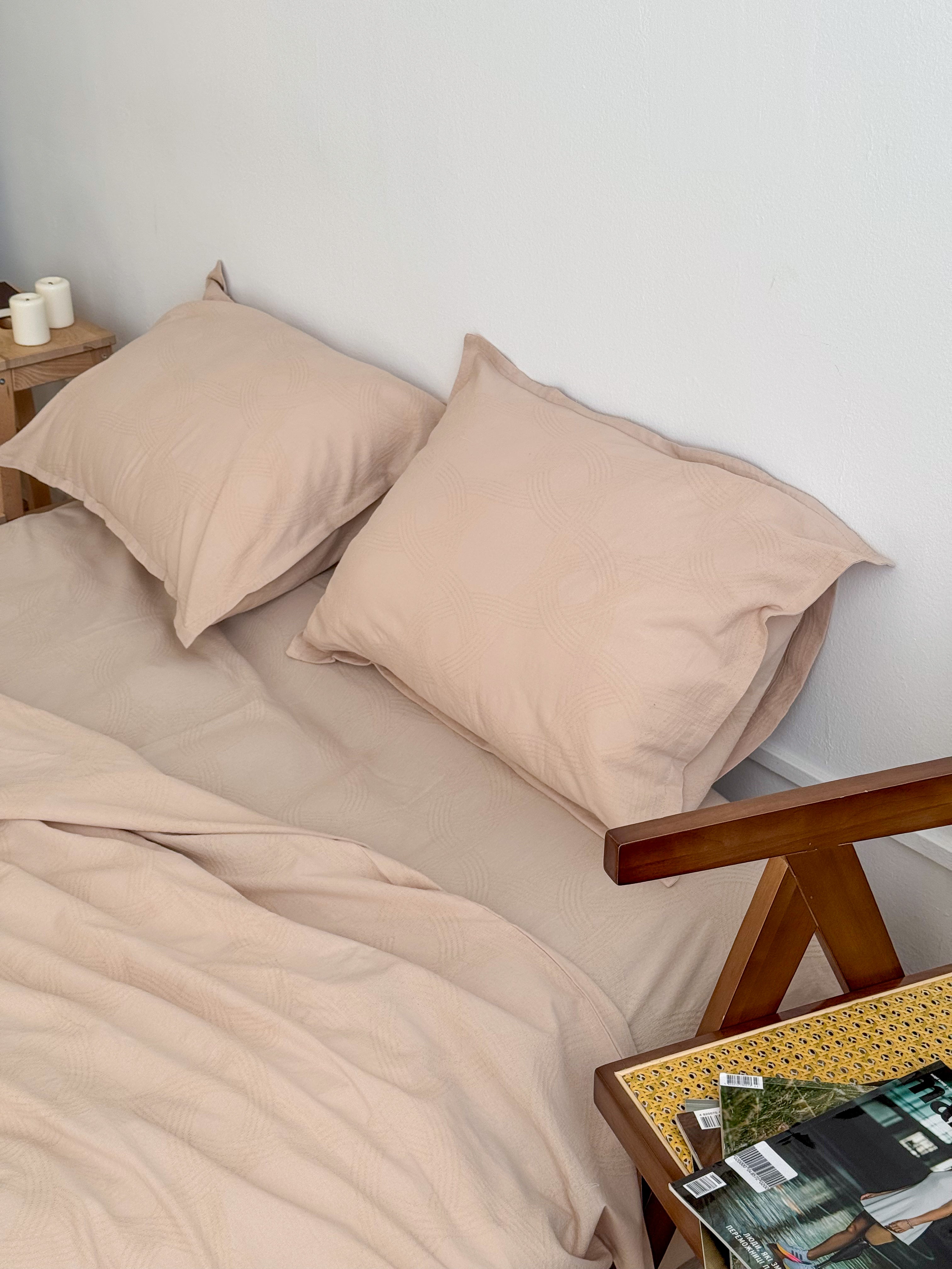 Beige Washed Cotton Jacquard Bedding Set