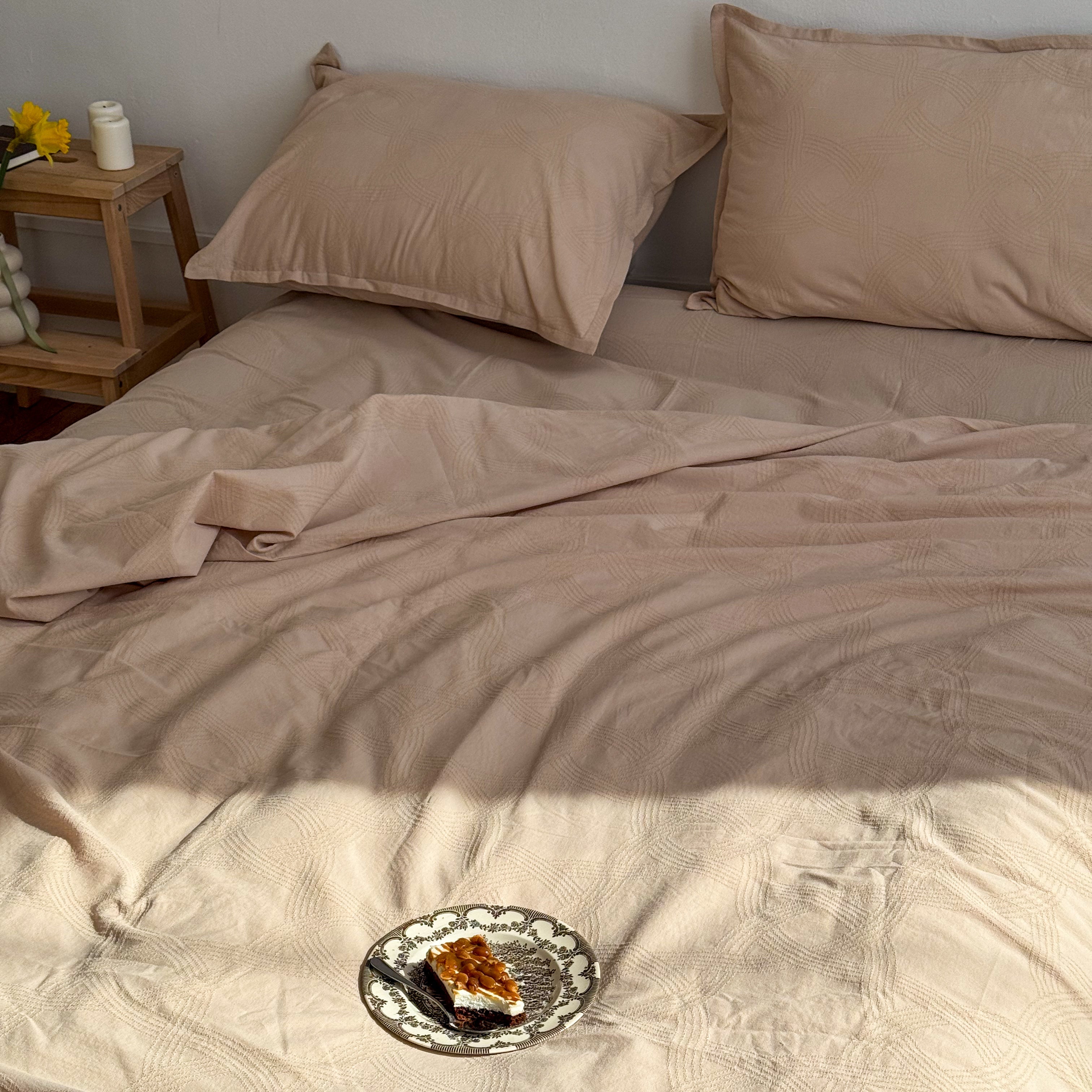 Beige Washed Cotton Jacquard Bedding Set