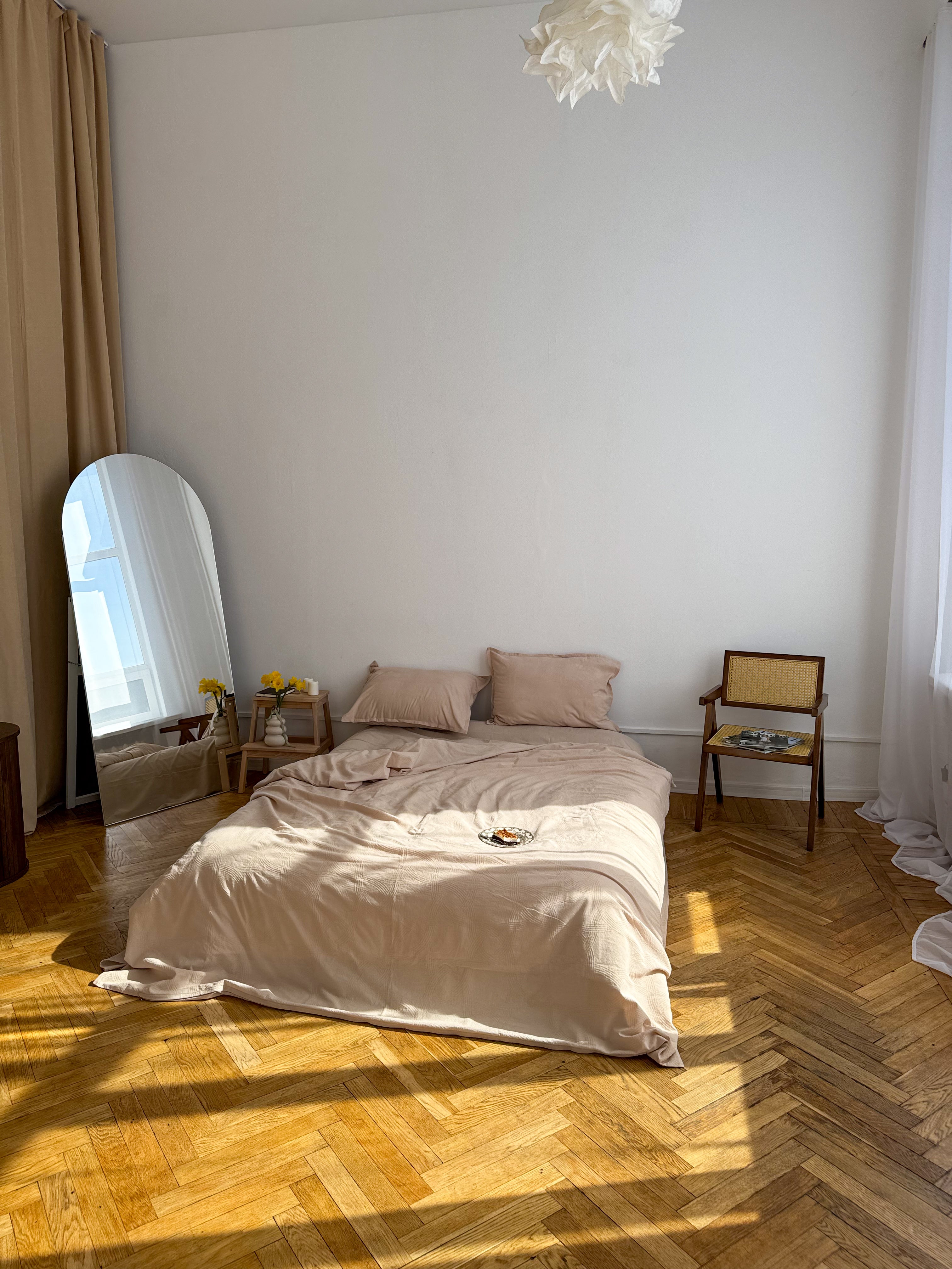 Beige Washed Cotton Jacquard Bedding Set