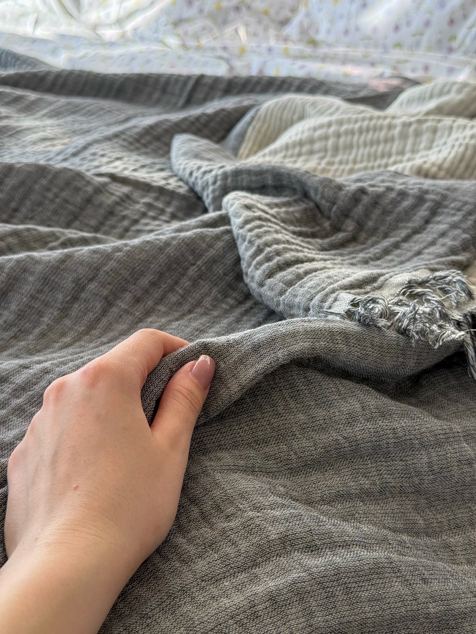 Dark Gray Muslin Throw Blanket / Bed Cover