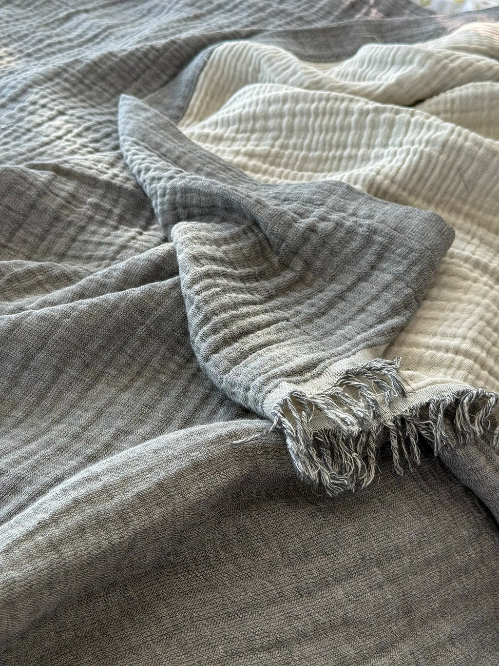 Dark Gray Muslin Throw Blanket / Bed Cover