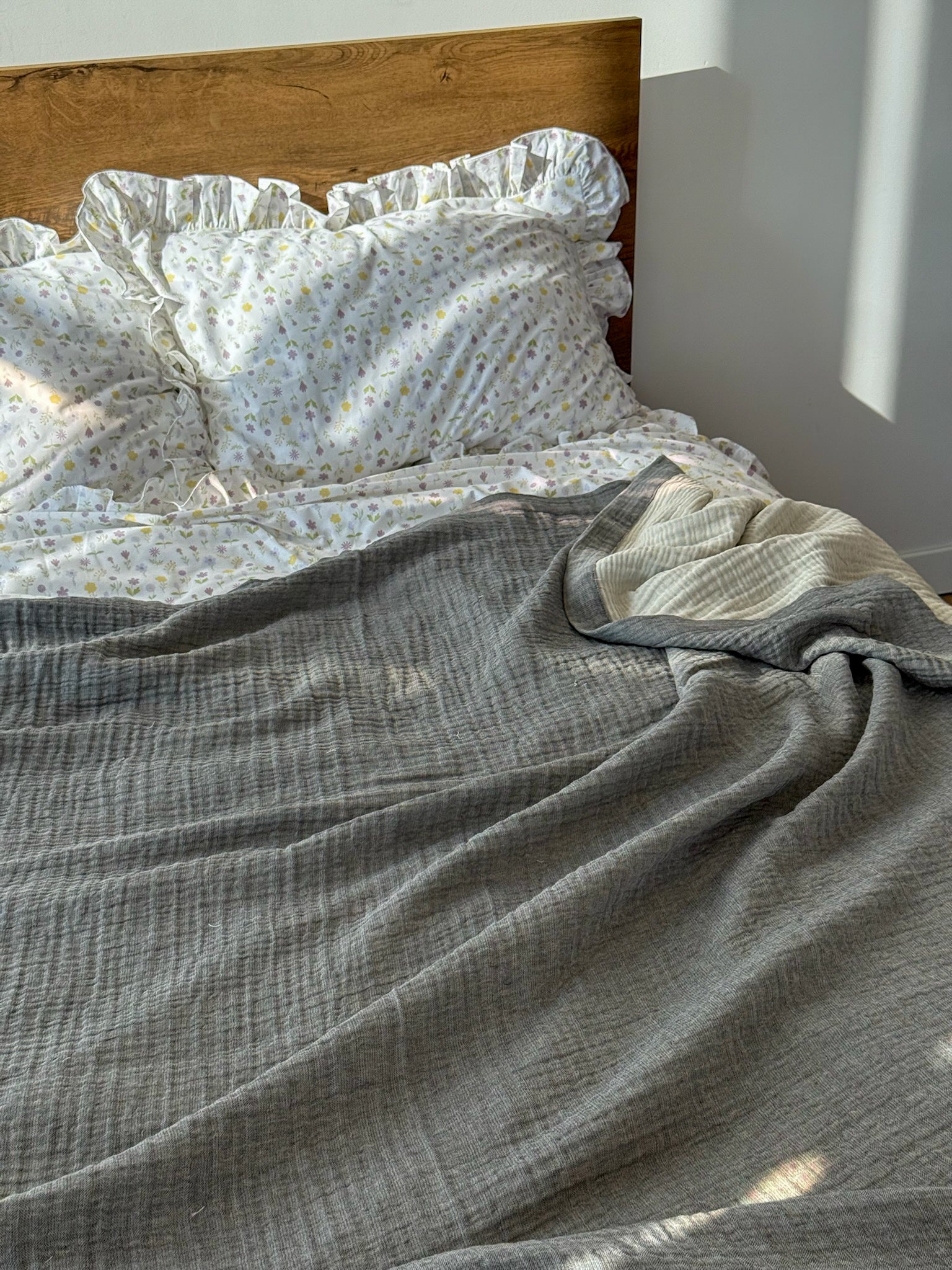 Dark Gray Muslin Throw Blanket / Bed Cover