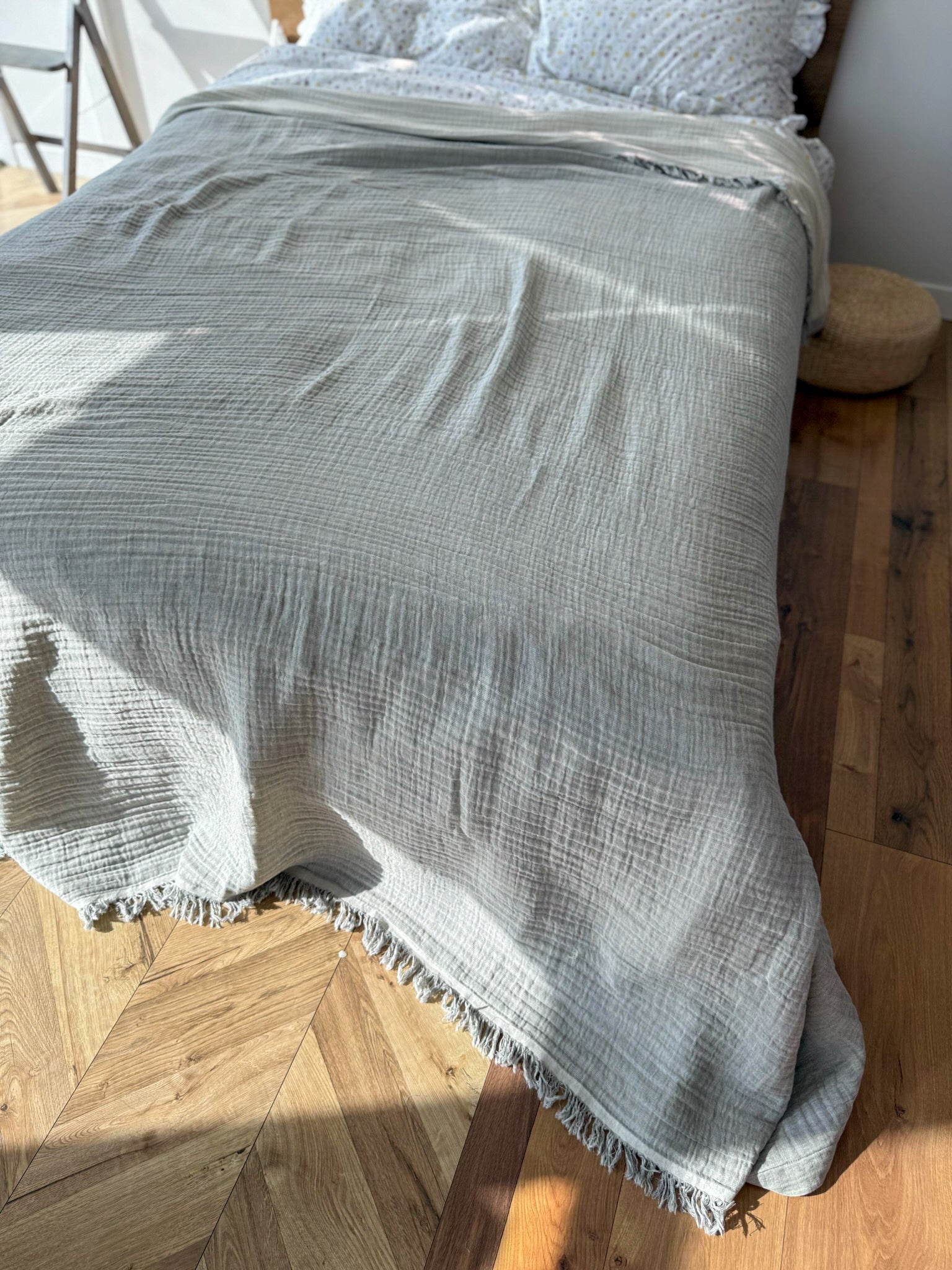 Dark Gray Muslin Throw Blanket / Bed Cover