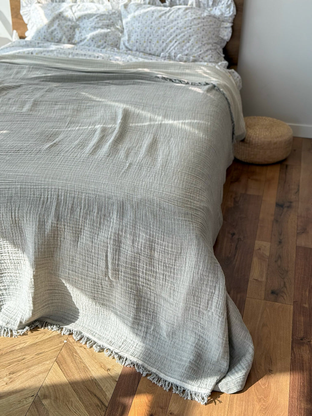 Light Gray Muslin Throw Blanket