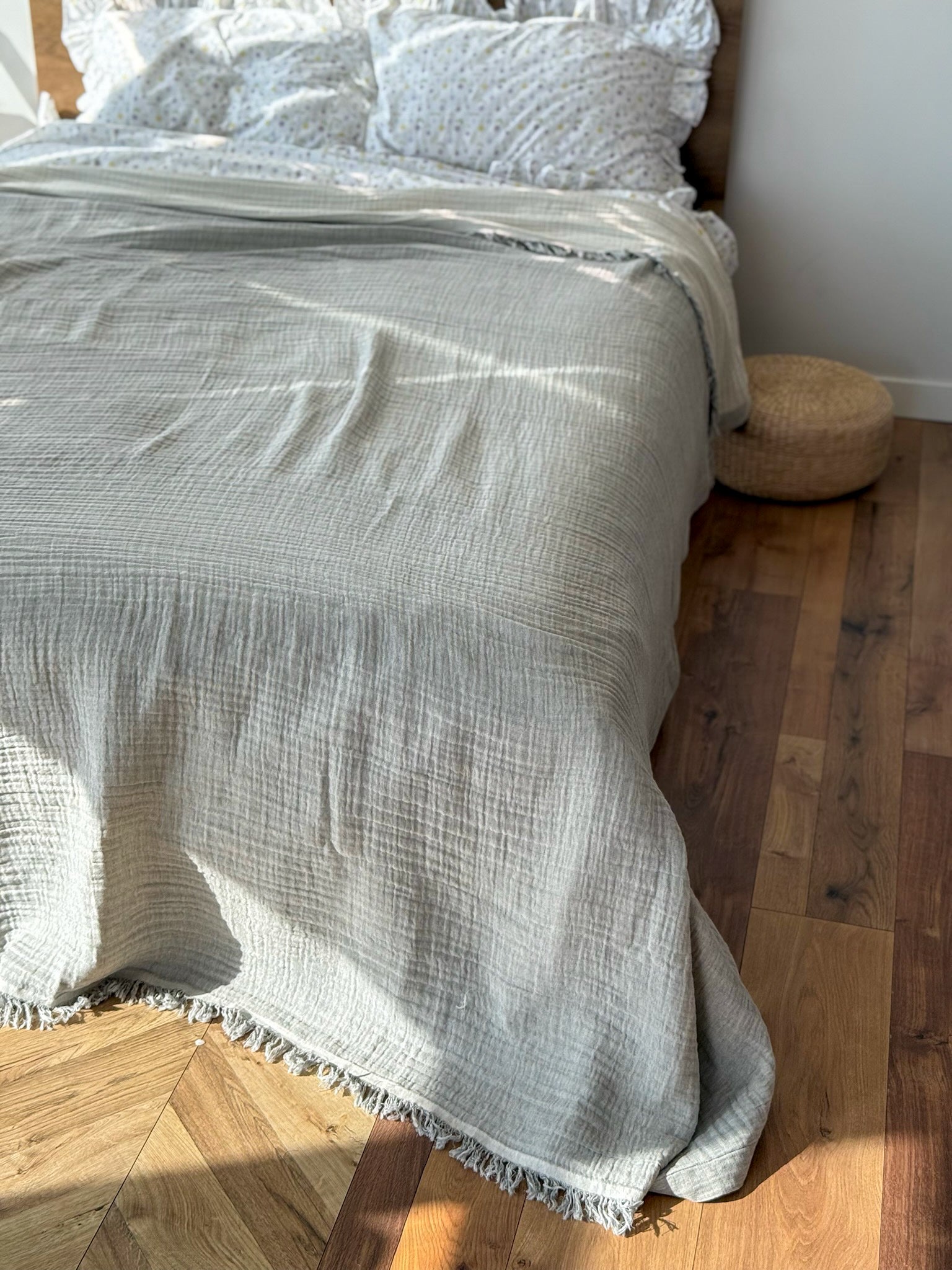 Light Gray Muslin Throw Blanket