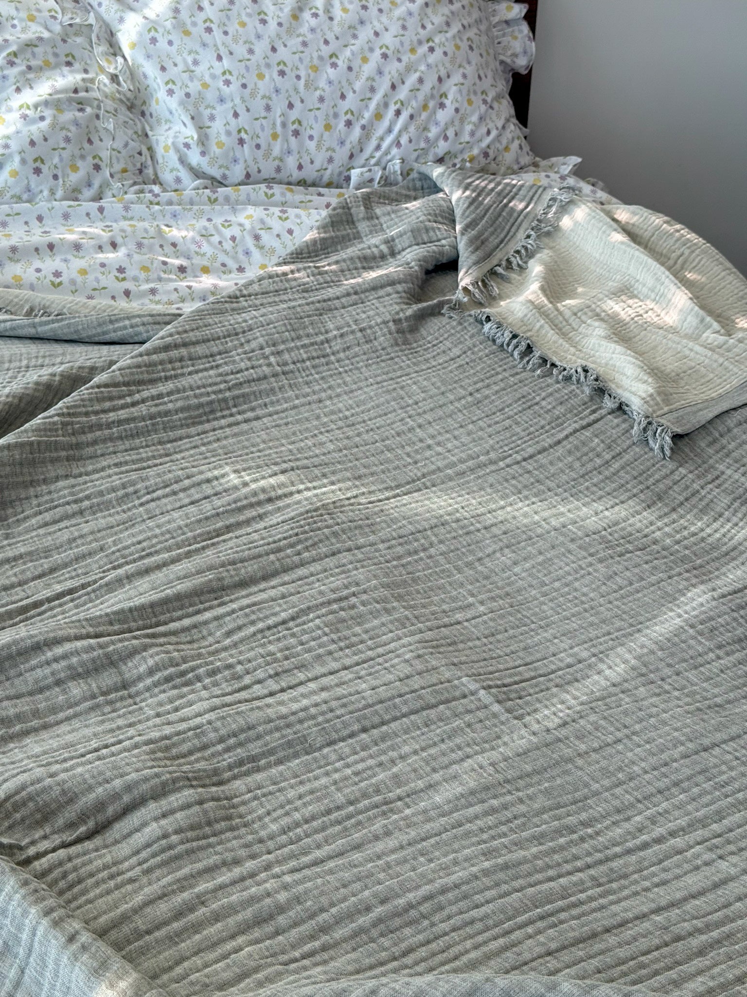 Light Gray Muslin Throw Blanket