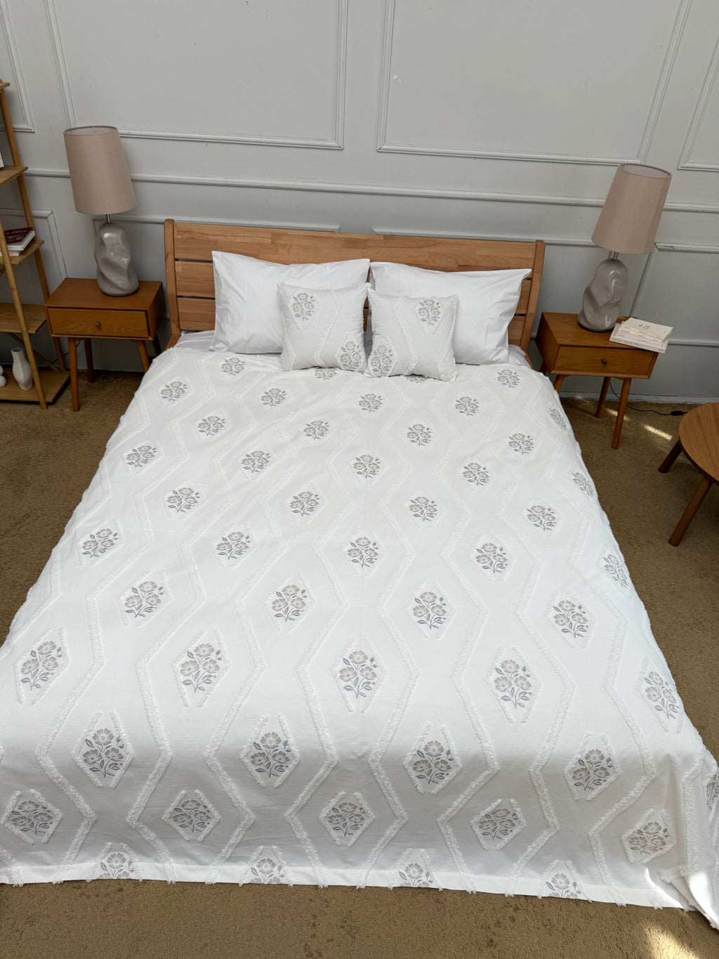 Ivory Patterned Scandinavian Bedspread