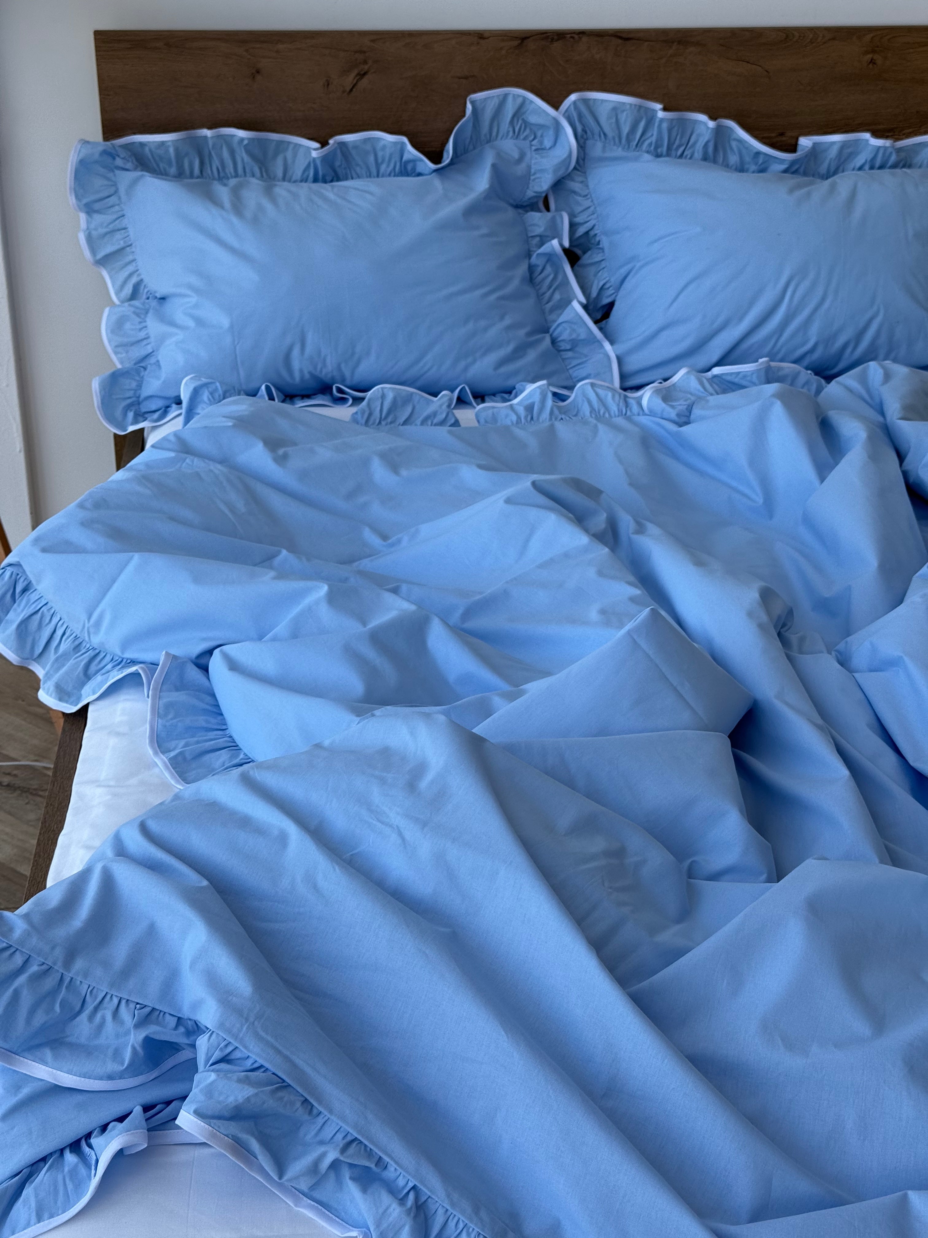 Sky Blue Ruffle Cotton Bedding Set