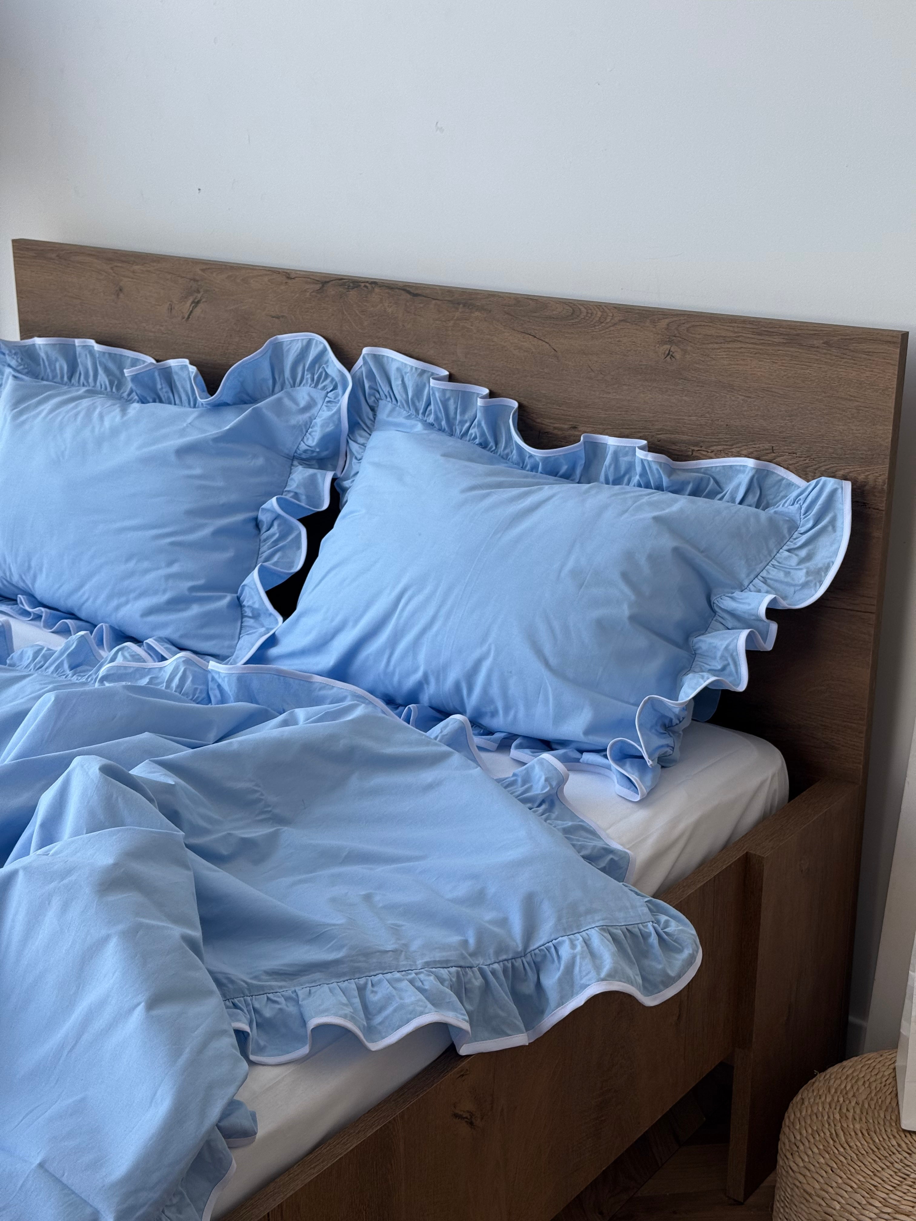 Sky Blue Ruffle Cotton Bedding Set