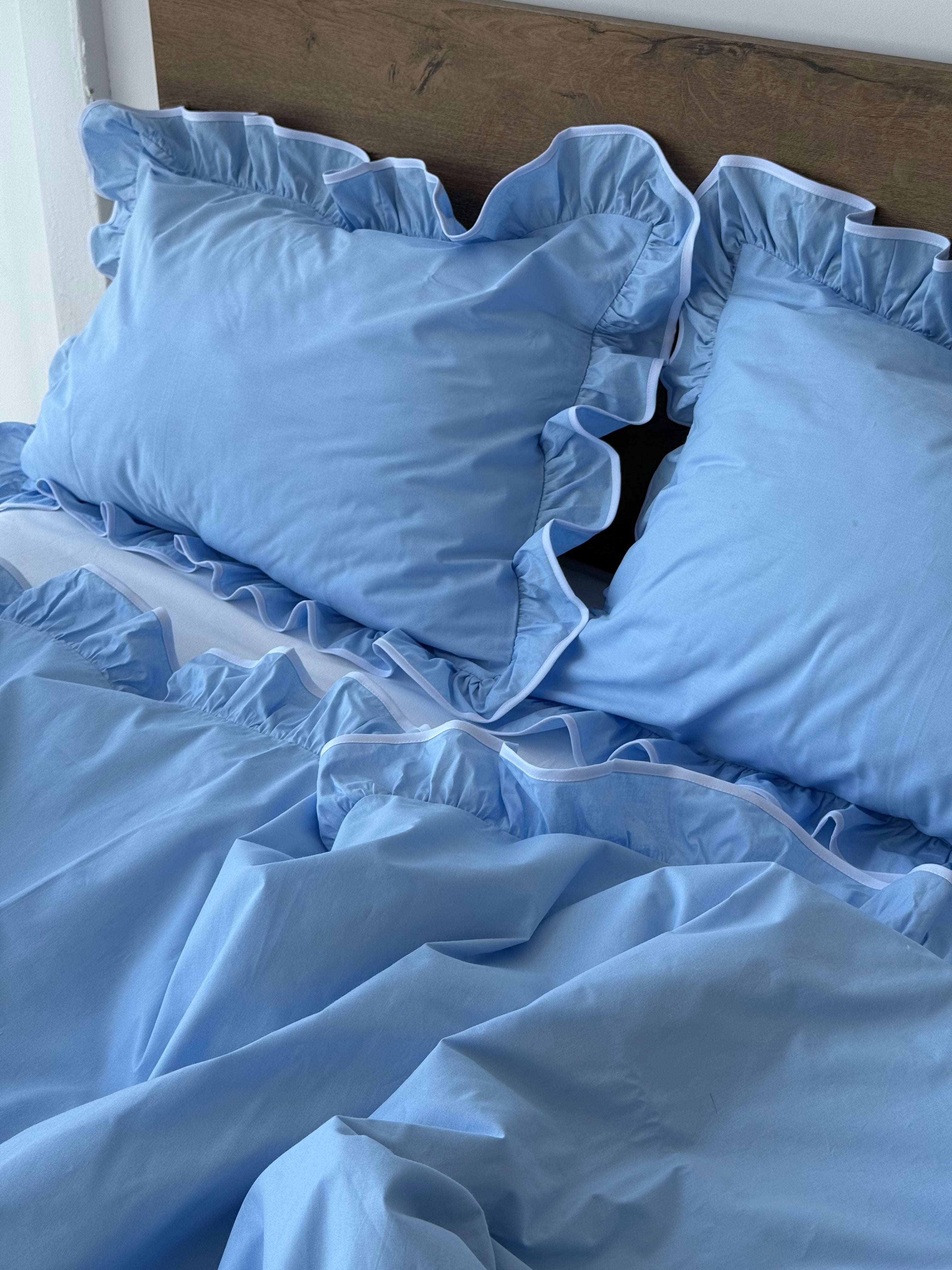 Sky Blue Ruffle Cotton Bedding Set