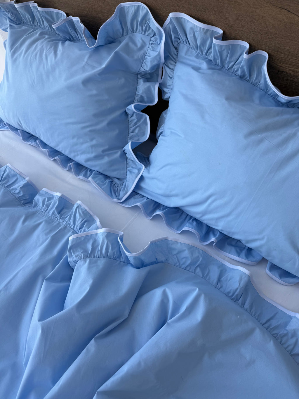 Sky Blue Ruffle Cotton Bedding Set