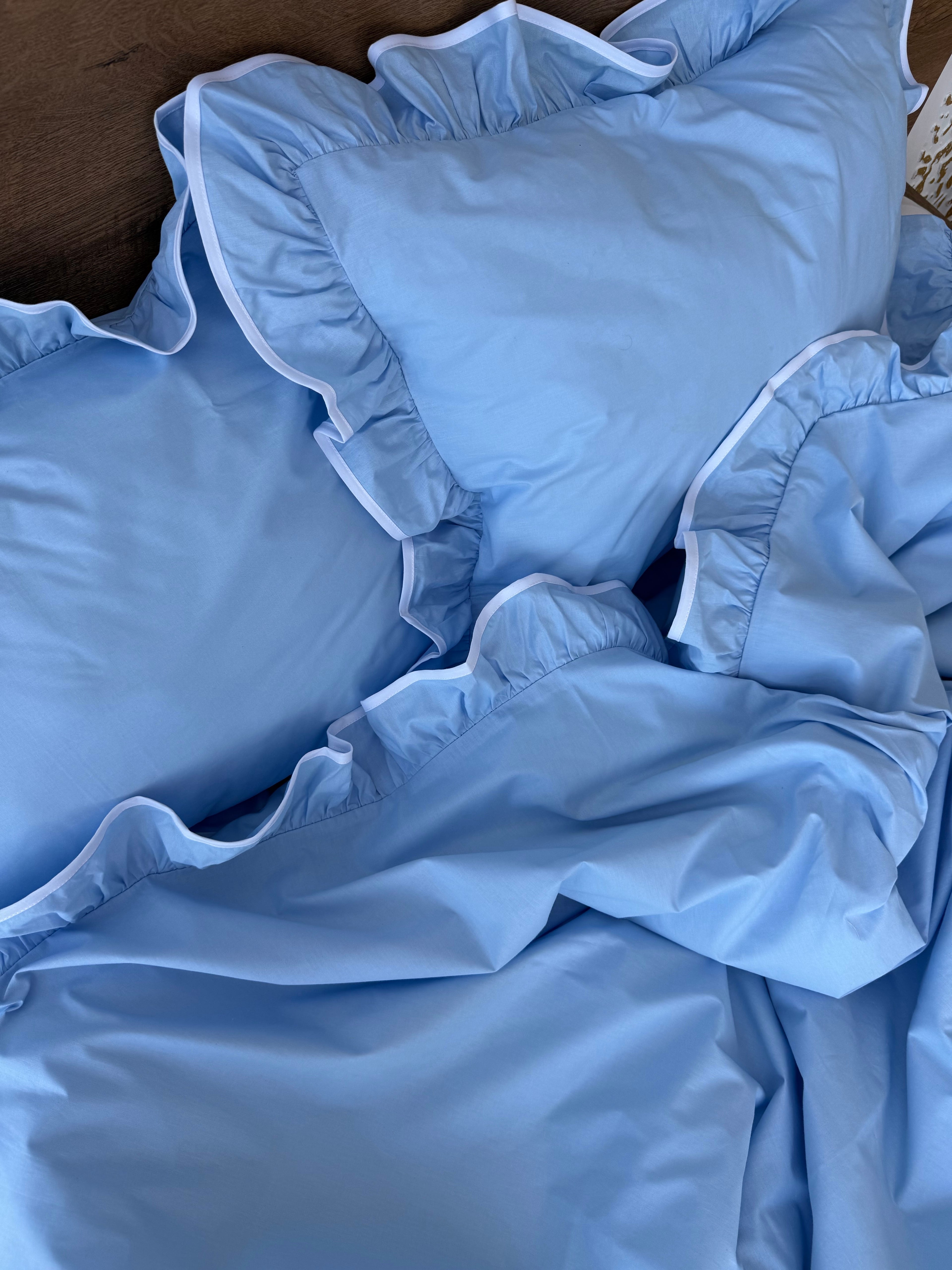 Sky Blue Ruffle Cotton Bedding Set