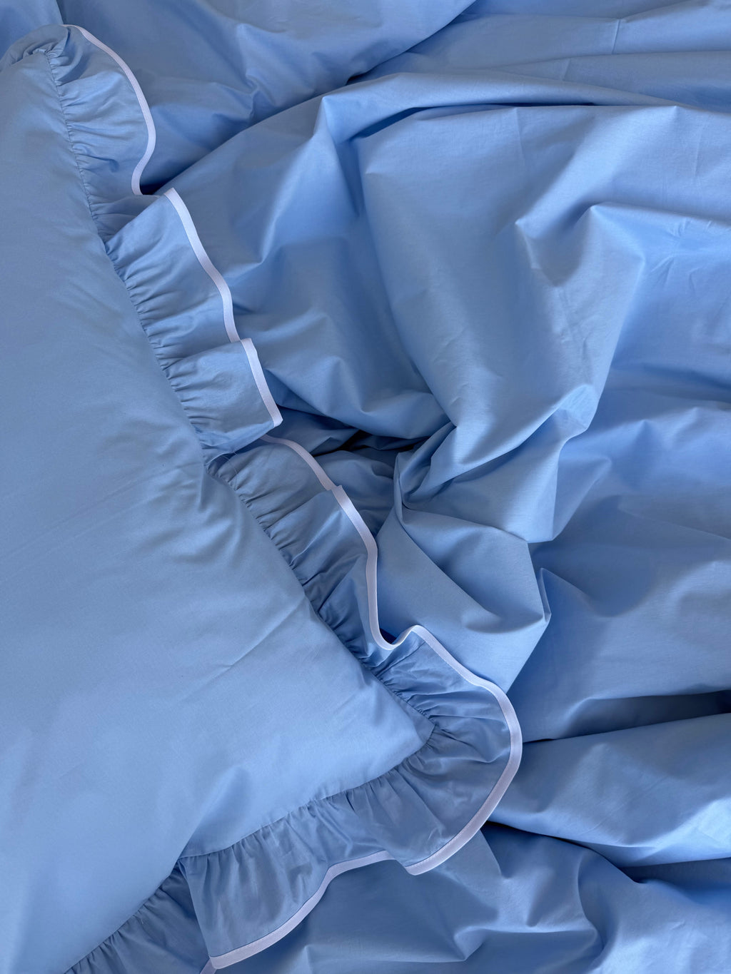 Sky Blue Ruffle Cotton Bedding Set