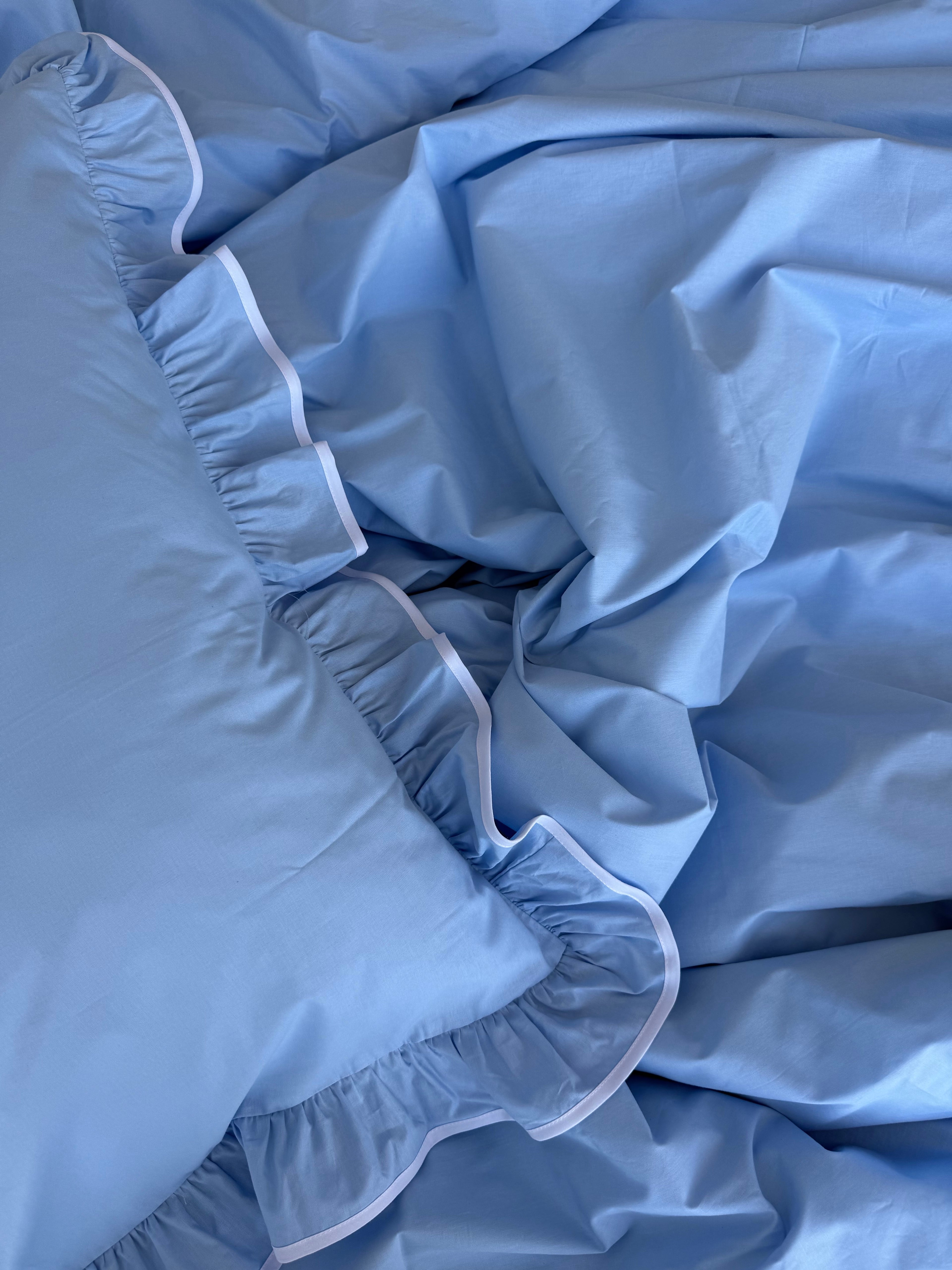 Sky Blue Ruffle Cotton Bedding Set