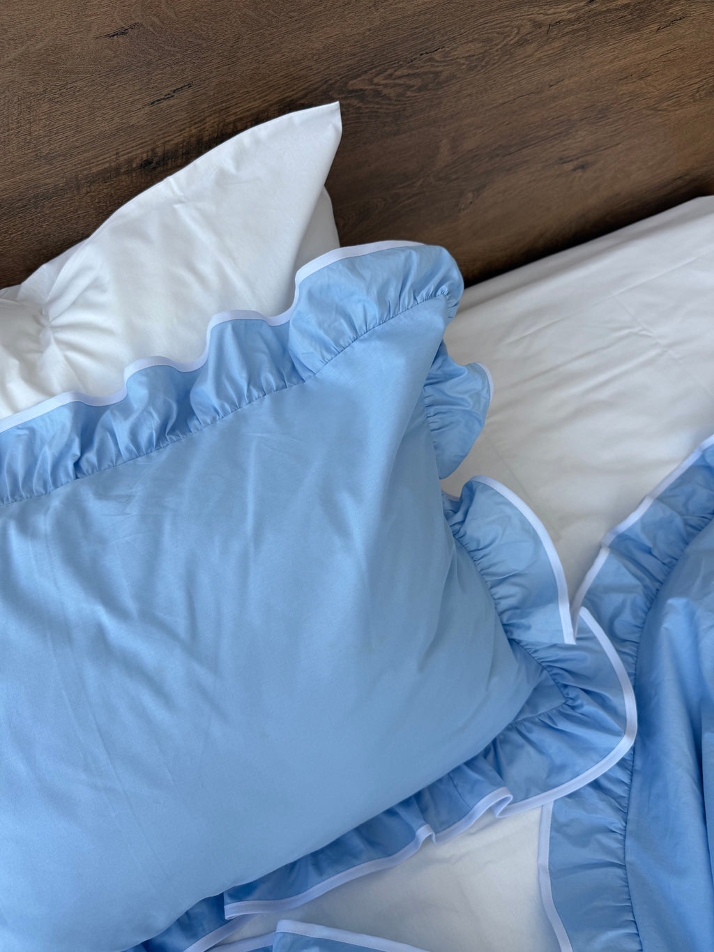 Sky Blue Ruffle Cotton Bedding Set