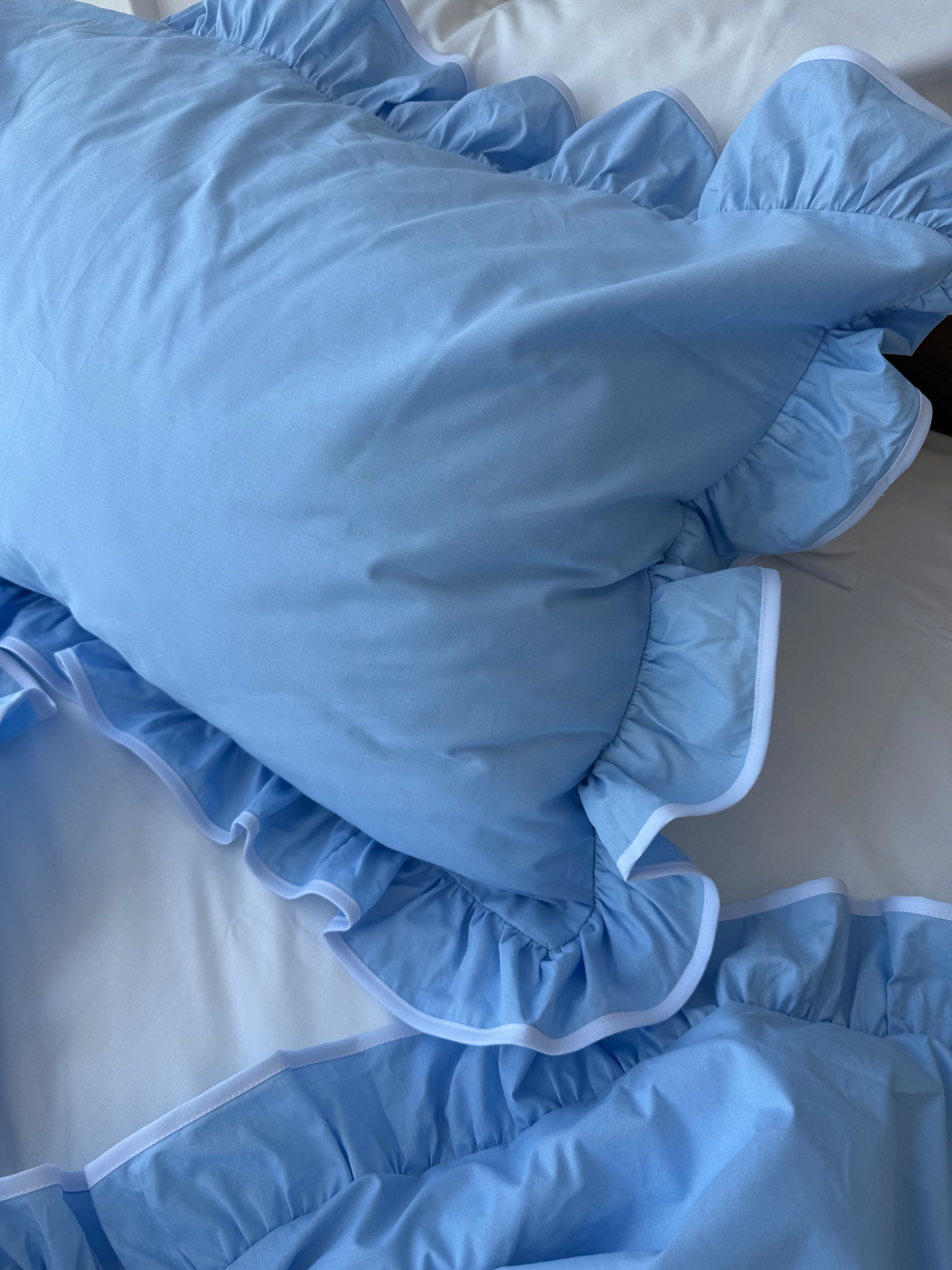Sky Blue Ruffle Cotton Bedding Set