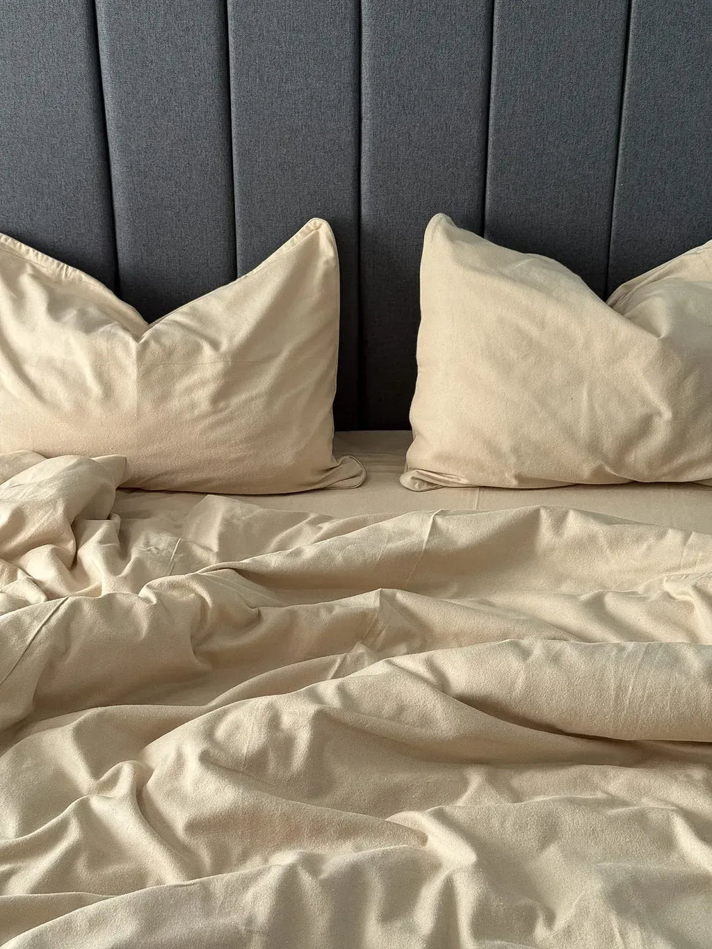 Beige Cotton Flannel Duvet Cover Set with Pillowcase Trim — photo 1