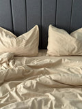 Beige Cotton Flannel Duvet Cover Set with Pillowcase Trim — photo 1