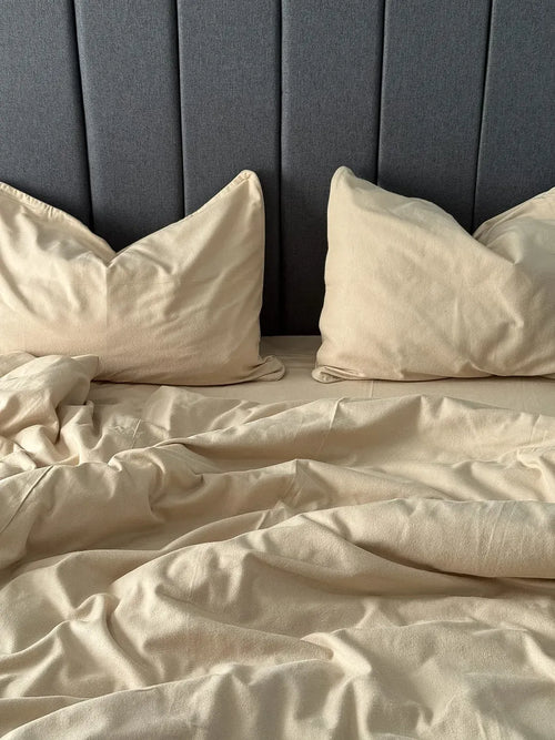 Beige Cotton Flannel Duvet Cover Set with Pillowcase Trim — photo 1