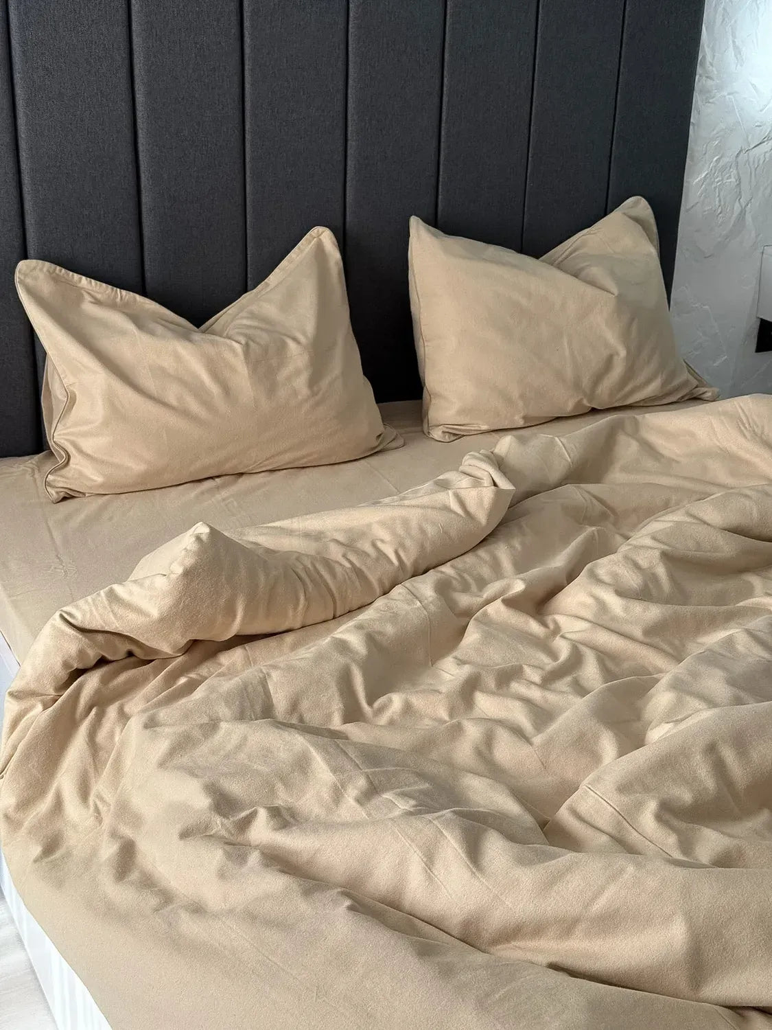 Beige Cotton Flannel Duvet Cover Set with Pillowcase Trim — photo 5