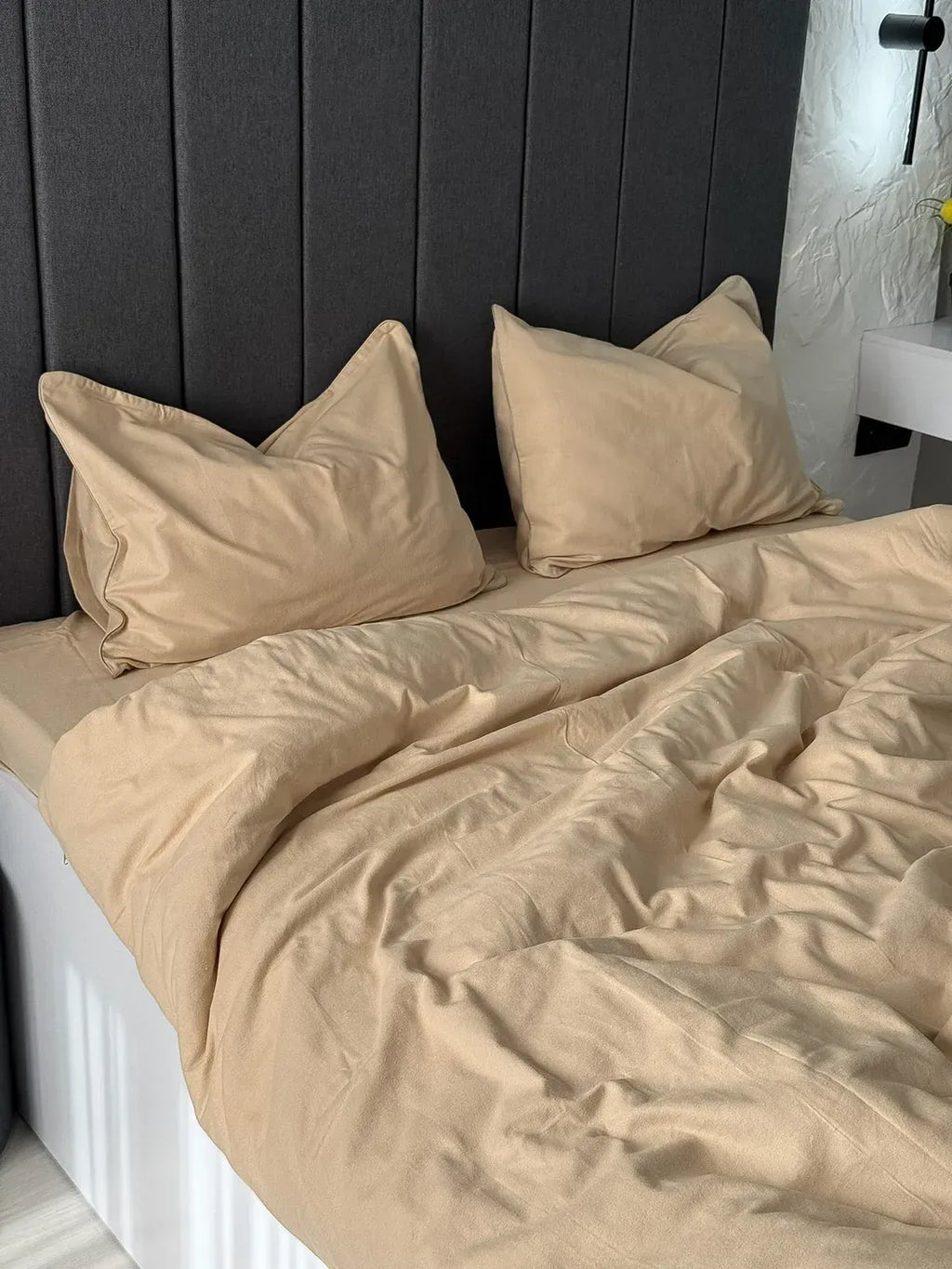 Beige Cotton Flannel Duvet Cover Set with Pillowcase Trim — photo 6