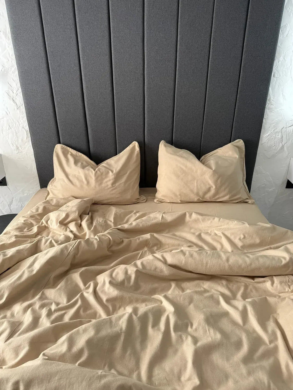 Beige Cotton Flannel Duvet Cover Set with Pillowcase Trim — photo 8