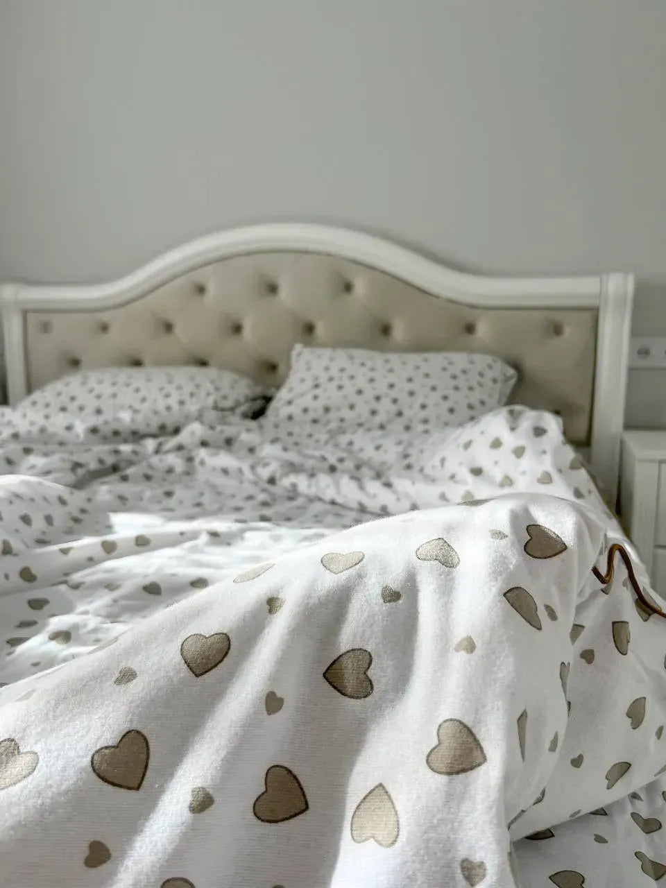 Beige Hearts Cotton Flannel Duvet Cover Set — photo 2