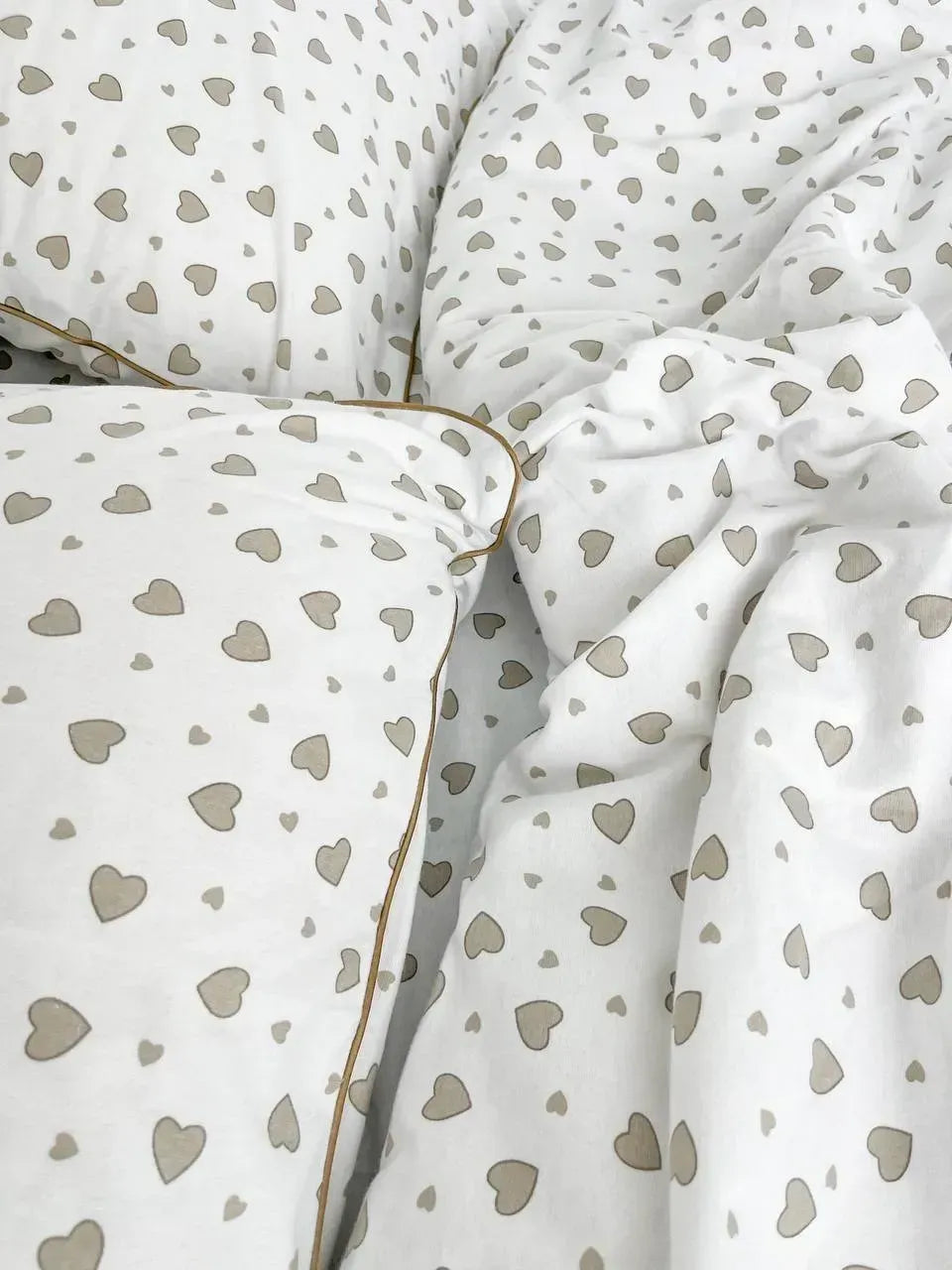 Beige Hearts Cotton Flannel Duvet Cover Set — photo 4
