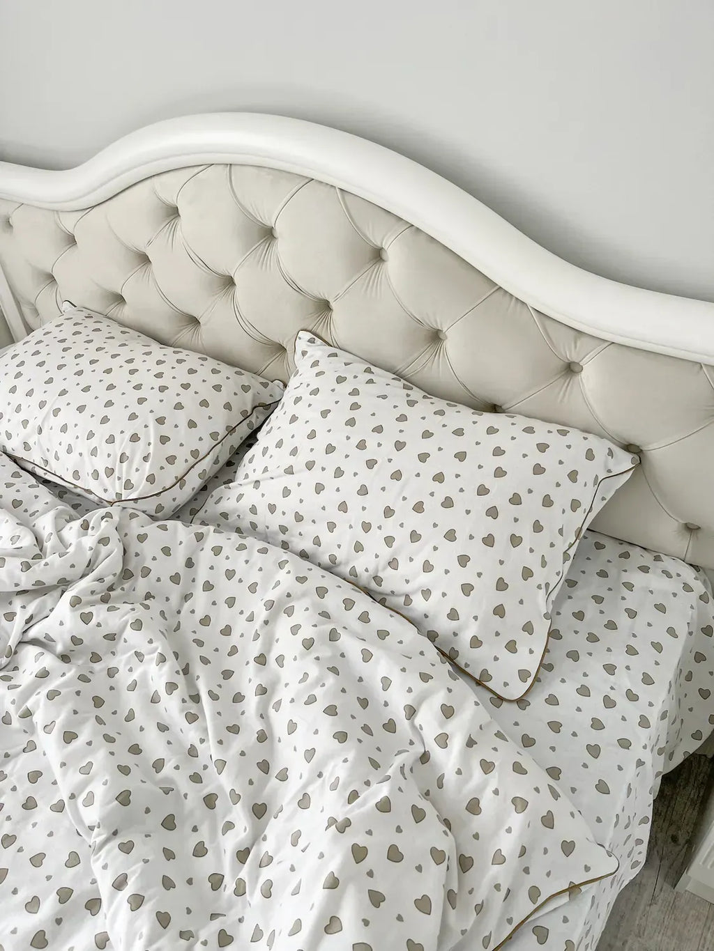 Beige Hearts Cotton Flannel Duvet Cover Set — photo 5
