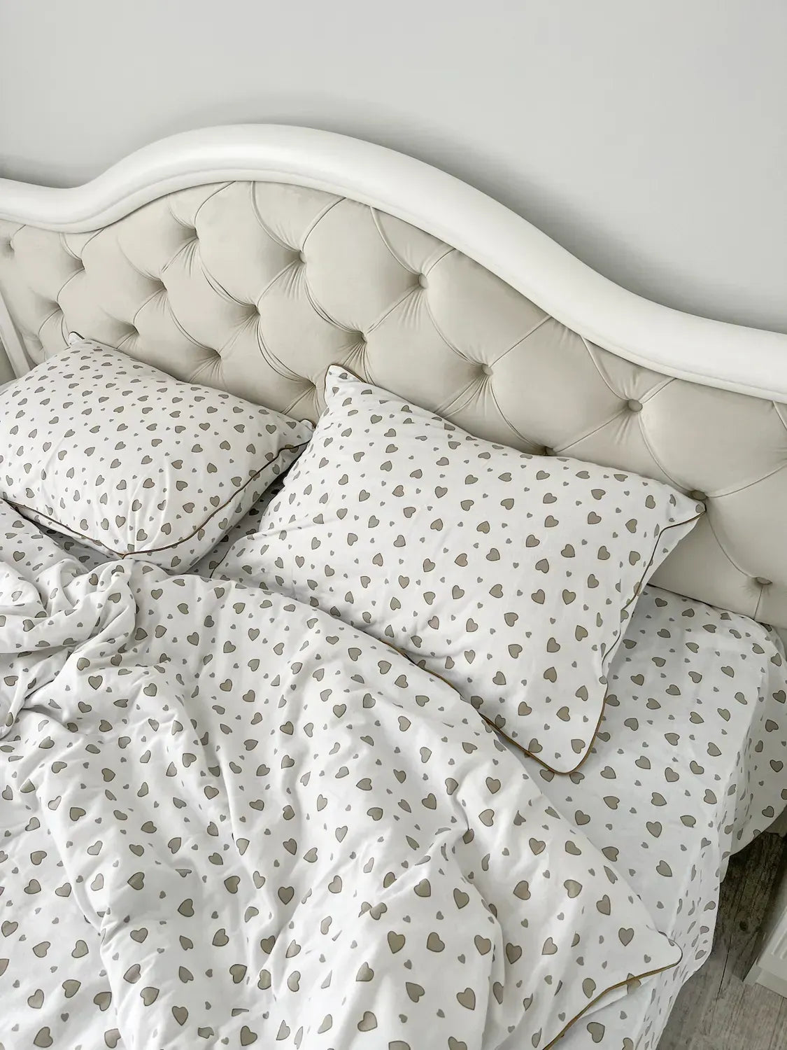 Beige Hearts Cotton Flannel Duvet Cover Set — photo 5