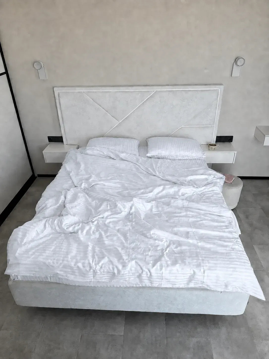 White Cotton Stripe Sateen Duvet Cover Set — photo 2