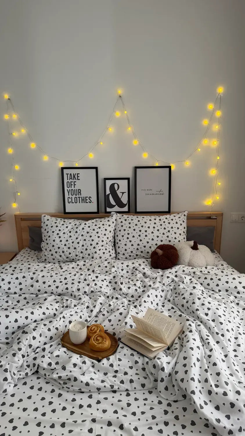Black Hearts Cotton Flannel Duvet Cover Set — photo 3