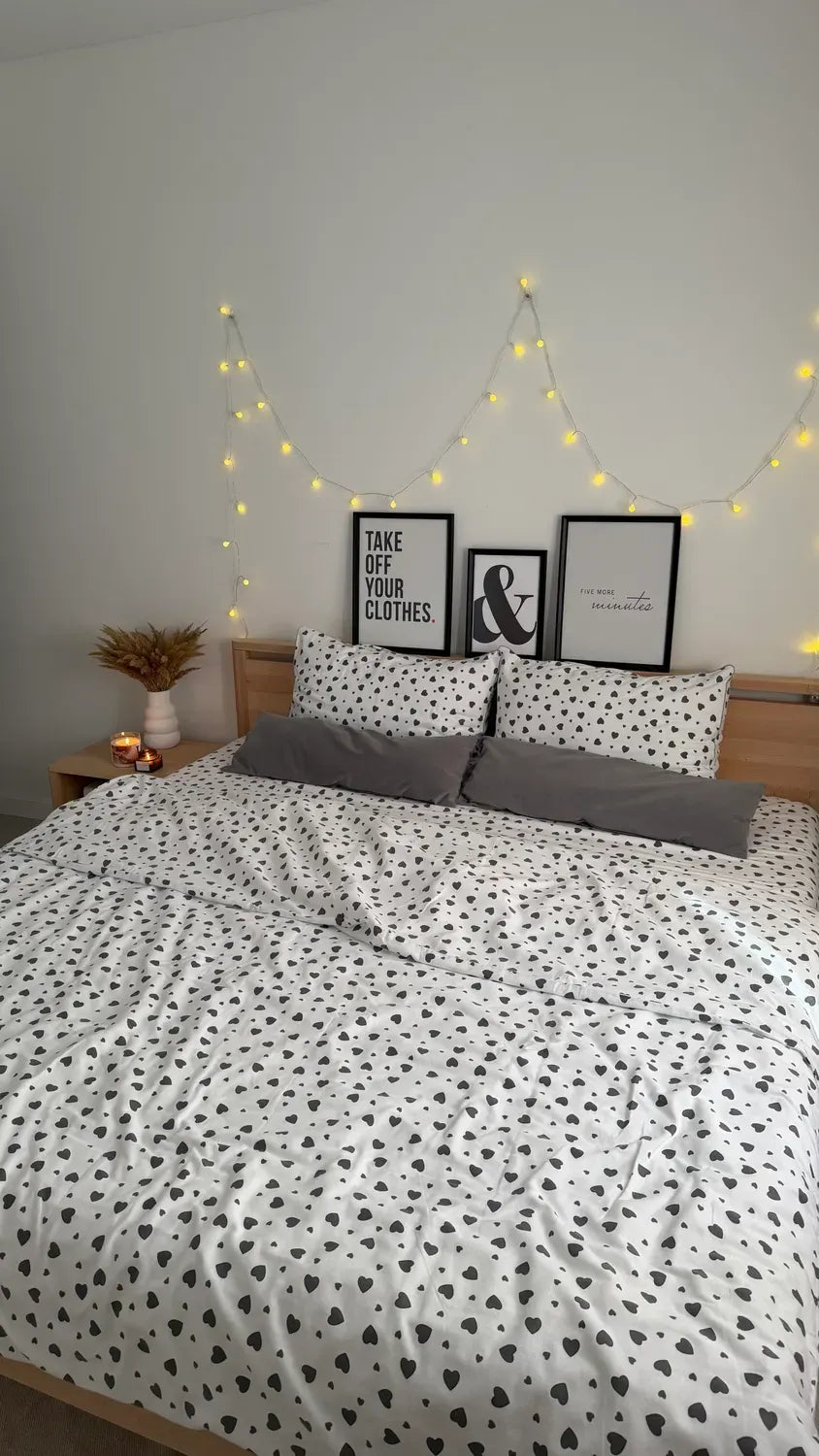 Black Hearts Cotton Flannel Duvet Cover Set — photo 5