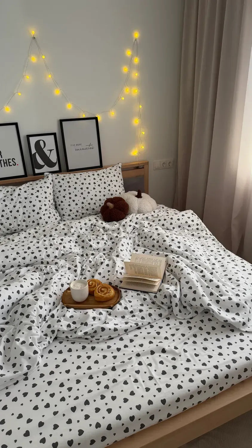Black Hearts Cotton Flannel Duvet Cover Set — photo 6