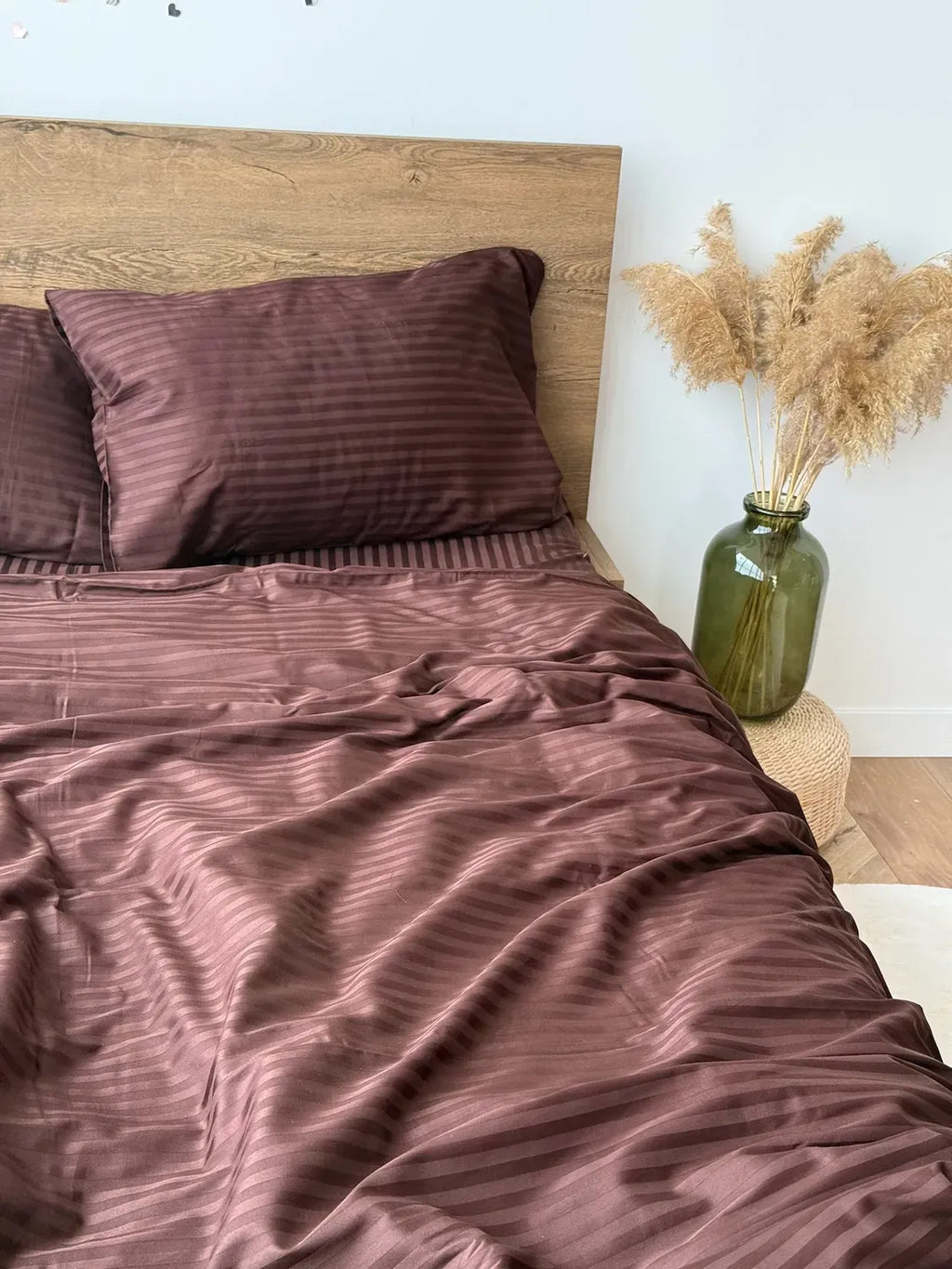 Dark Brown Cotton Stripe Sateen Duvet Cover Set — photo 2