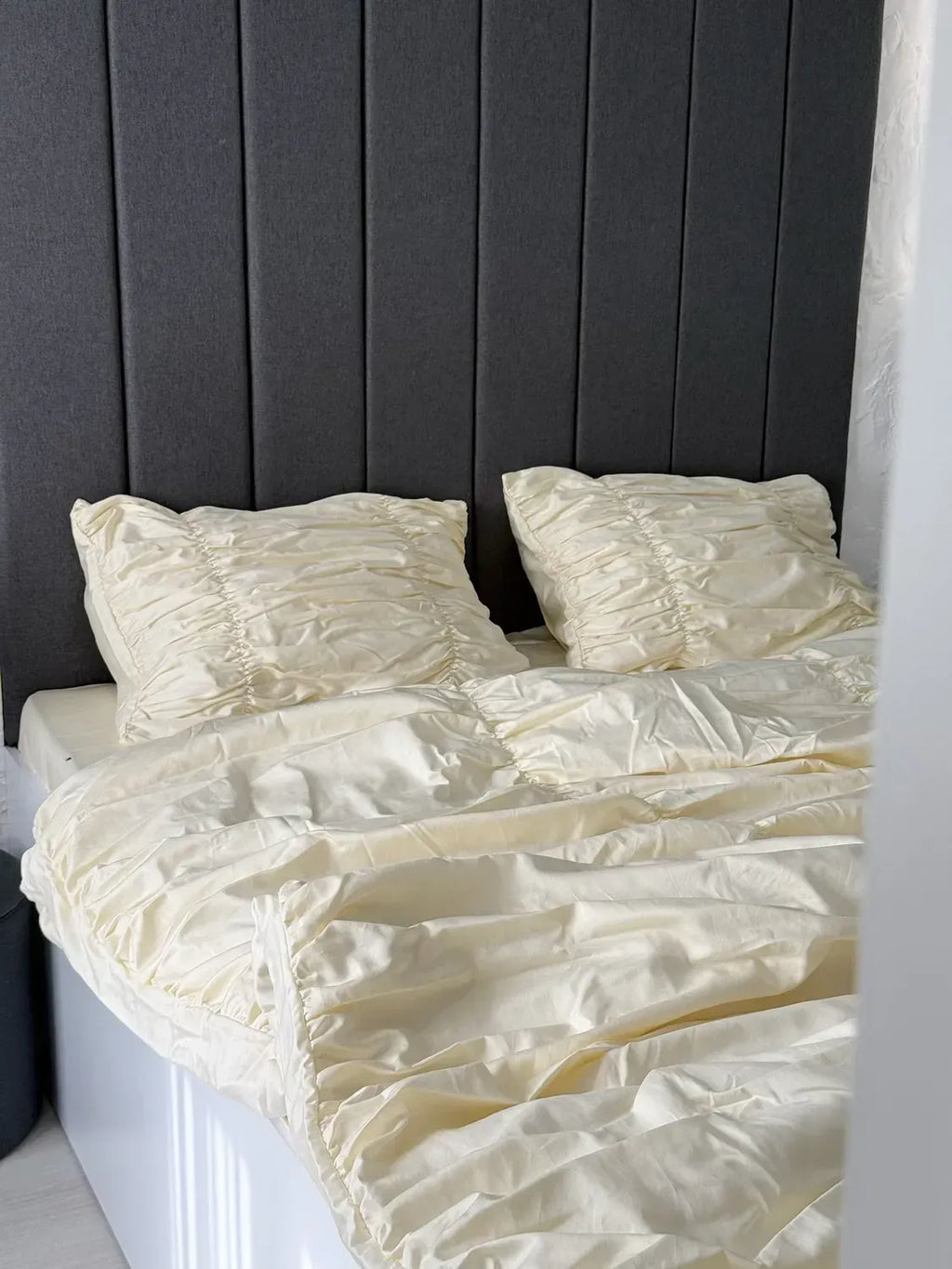 Cream Ruched Satin Duvet Cover Set — photo 1