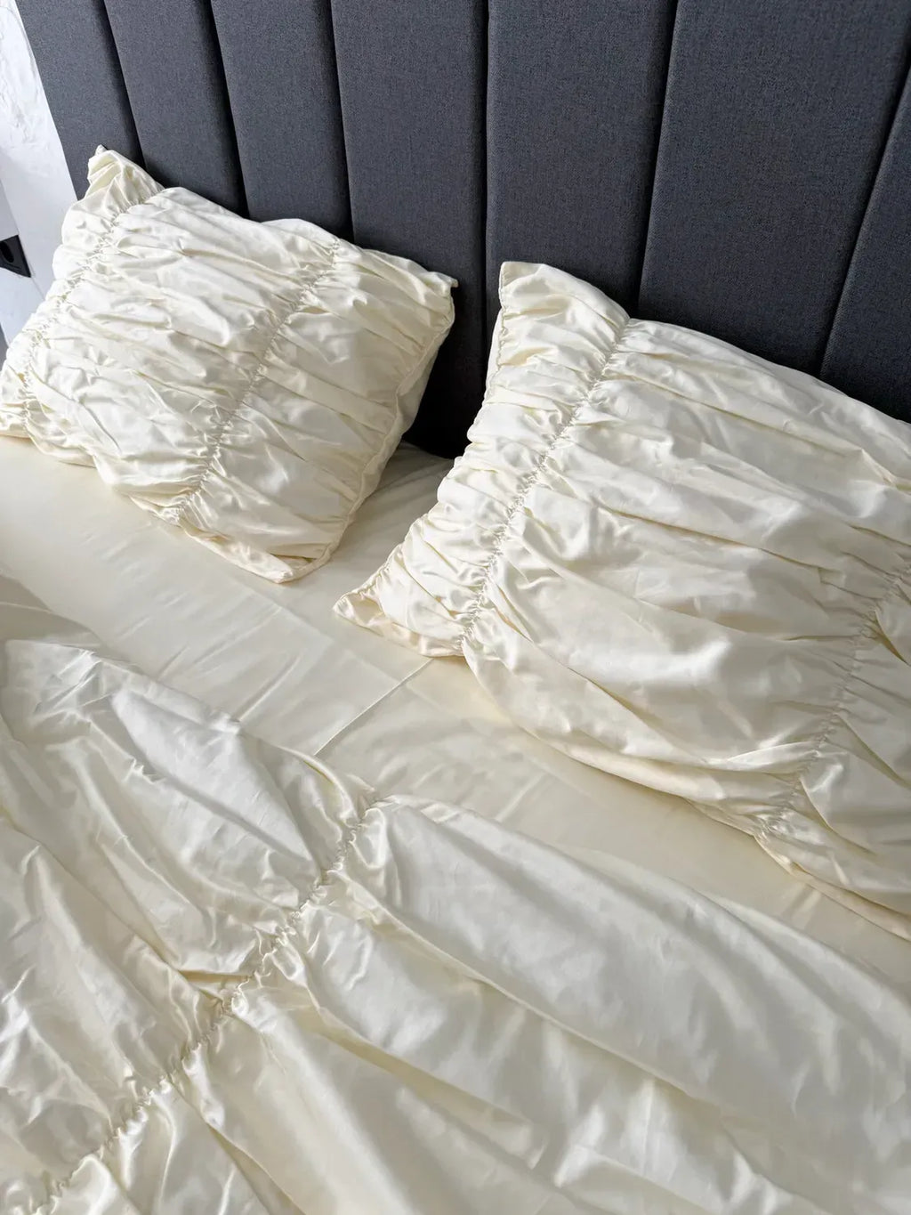 Cream Ruched Satin Duvet Cover Set — photo 3
