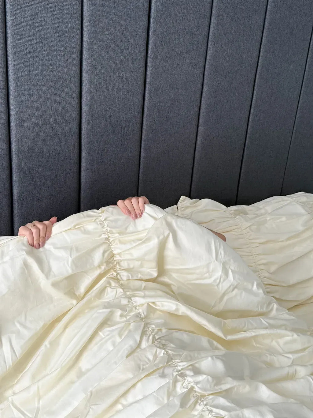 Cream Ruched Satin Duvet Cover Set — photo 8