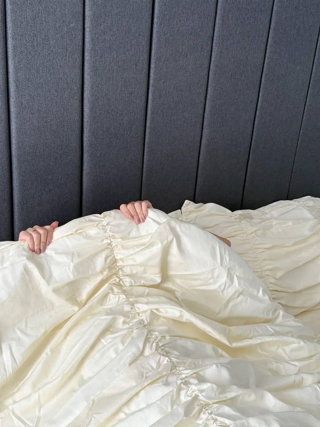 Cream Ruched Satin Duvet Cover Set — photo 8