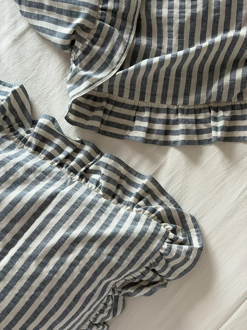 Cream Washed Cotton Duvet Cover Set with Striped Ruffles — photo 7