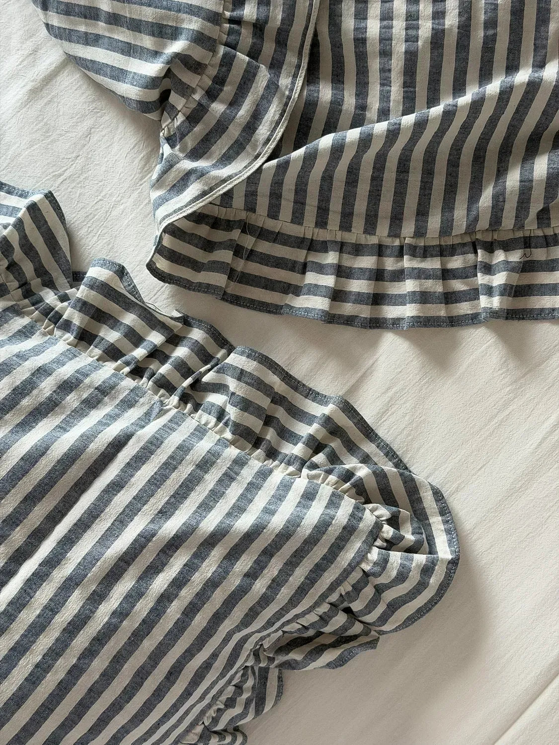 Cream Washed Cotton Duvet Cover Set with Striped Ruffles — photo 7